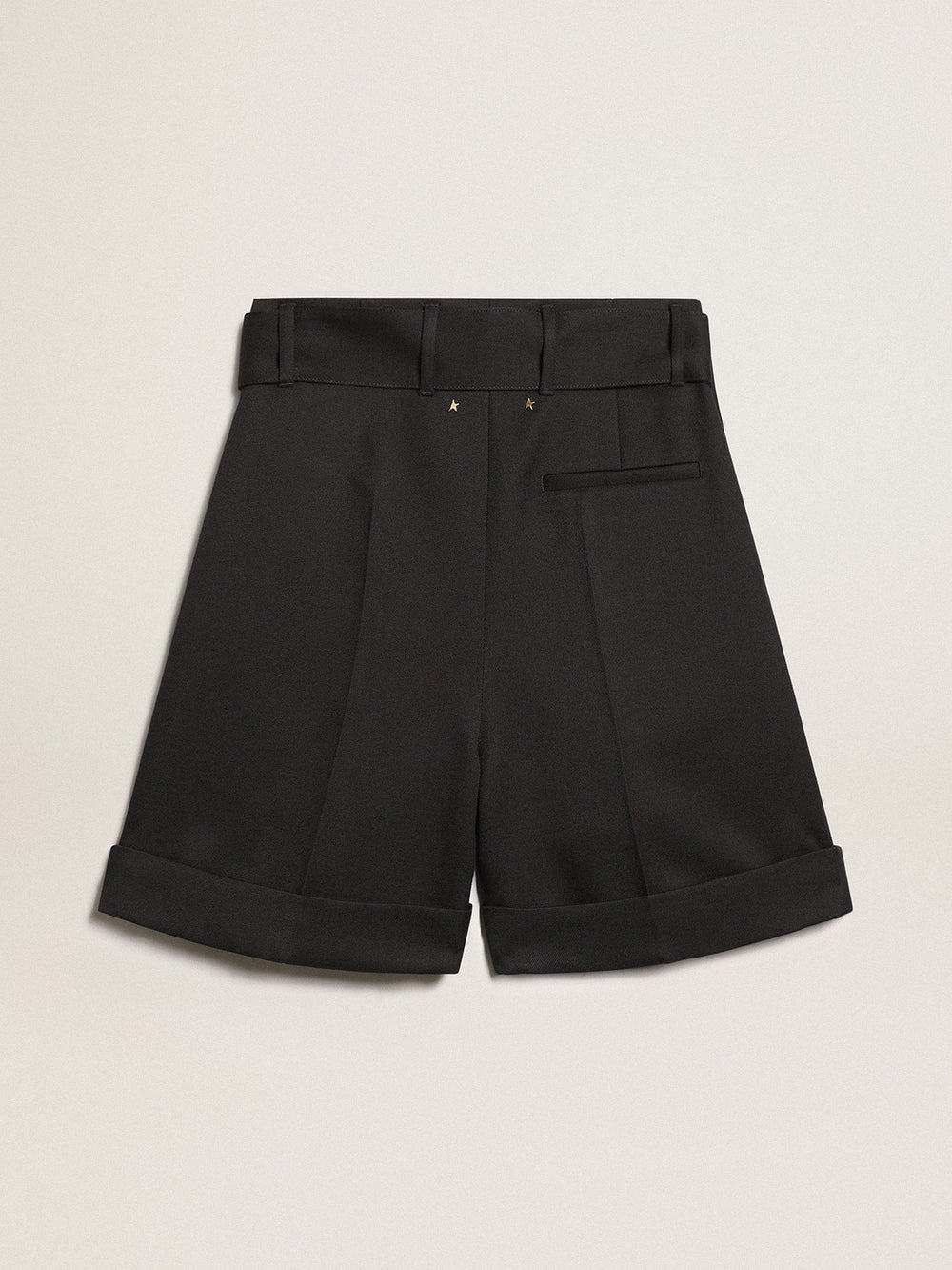 Golden Goose Women's shorts in black wool gabardine with waist belt