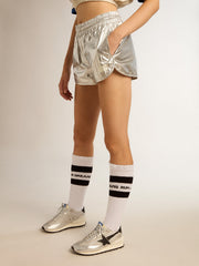 Golden Goose Women’s running shorts in silver fabric