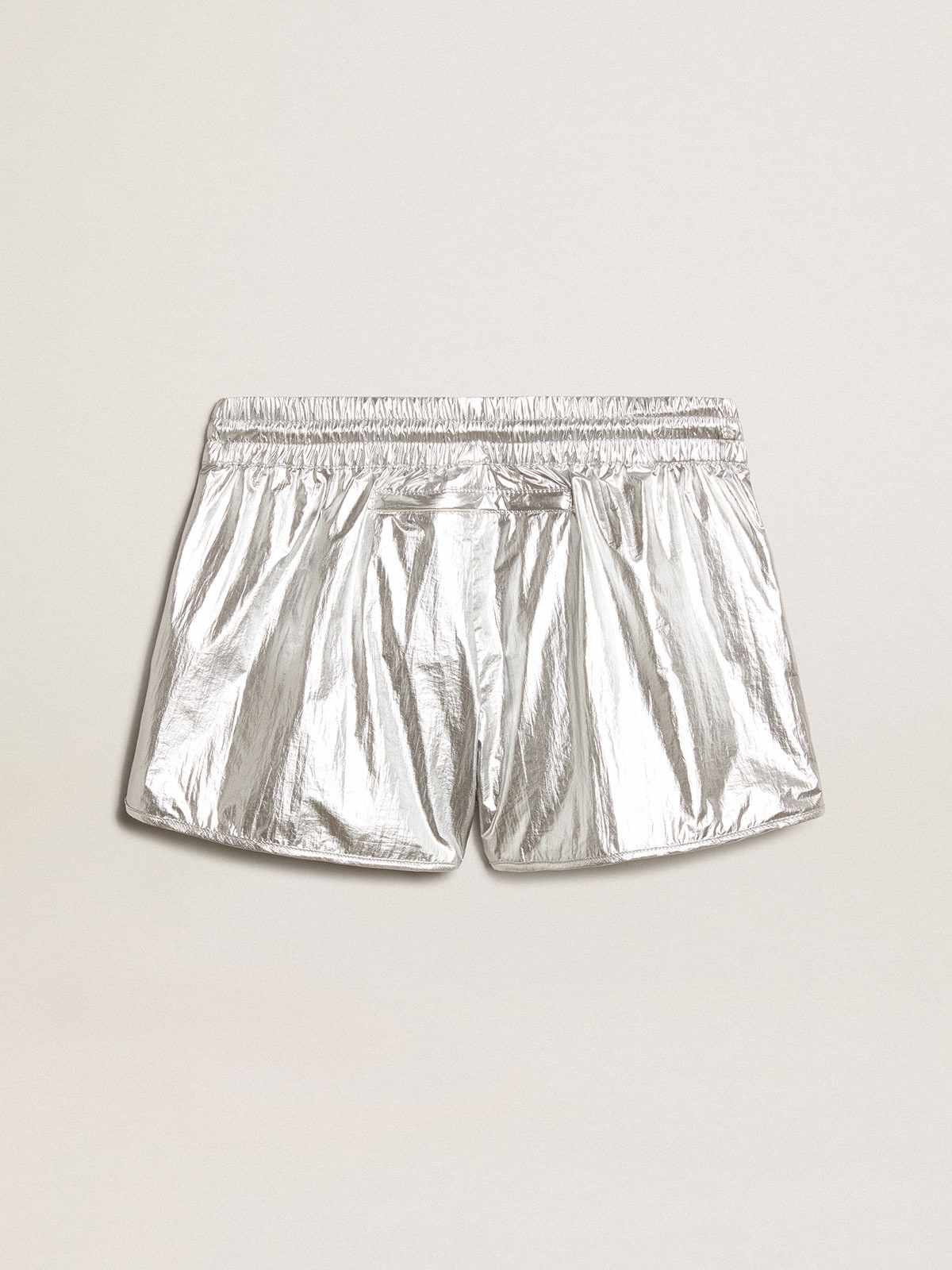 Golden Goose Women’s running shorts in silver fabric