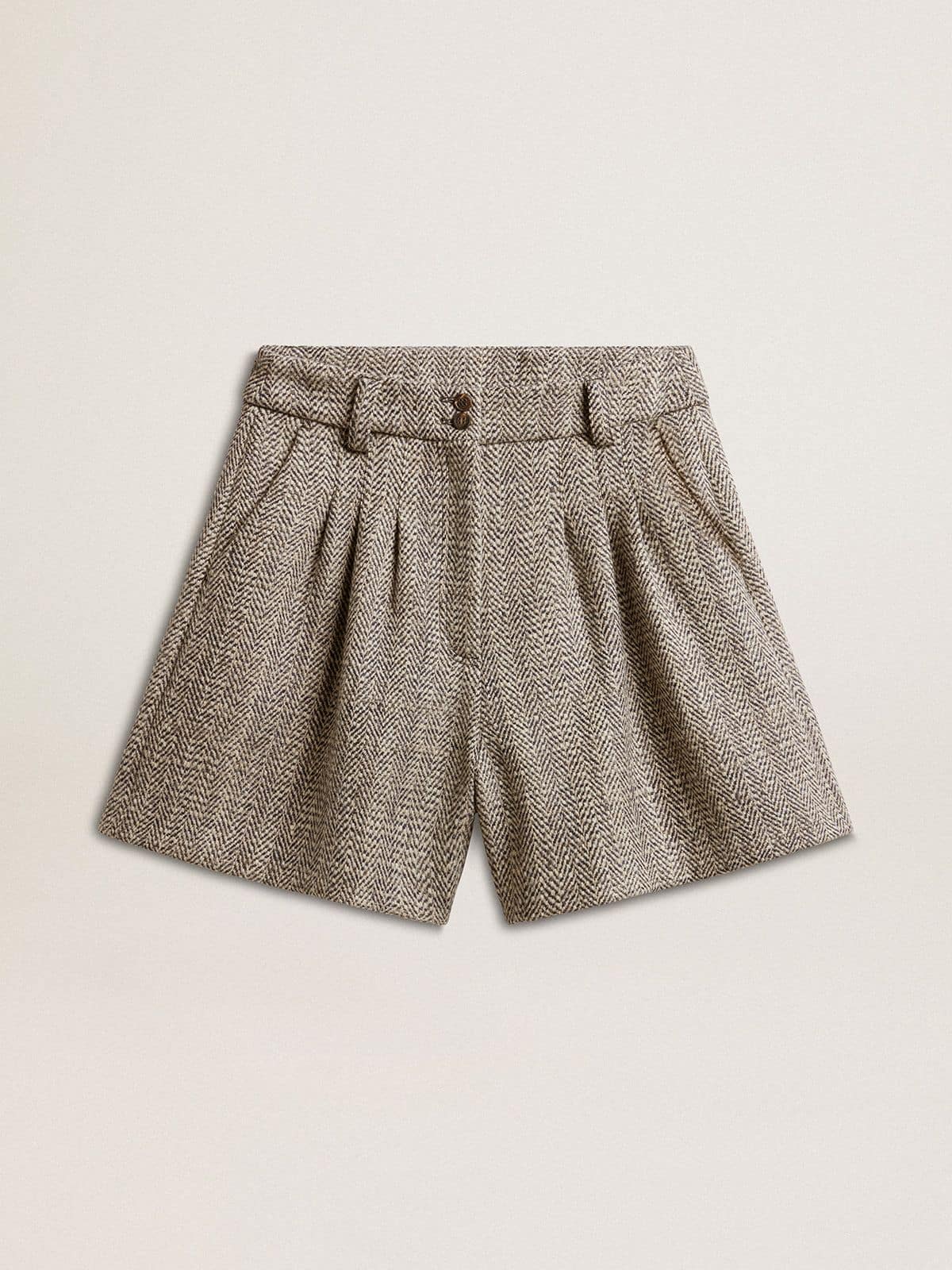 Golden Goose Women’s ecru brown shorts in herringbone wool