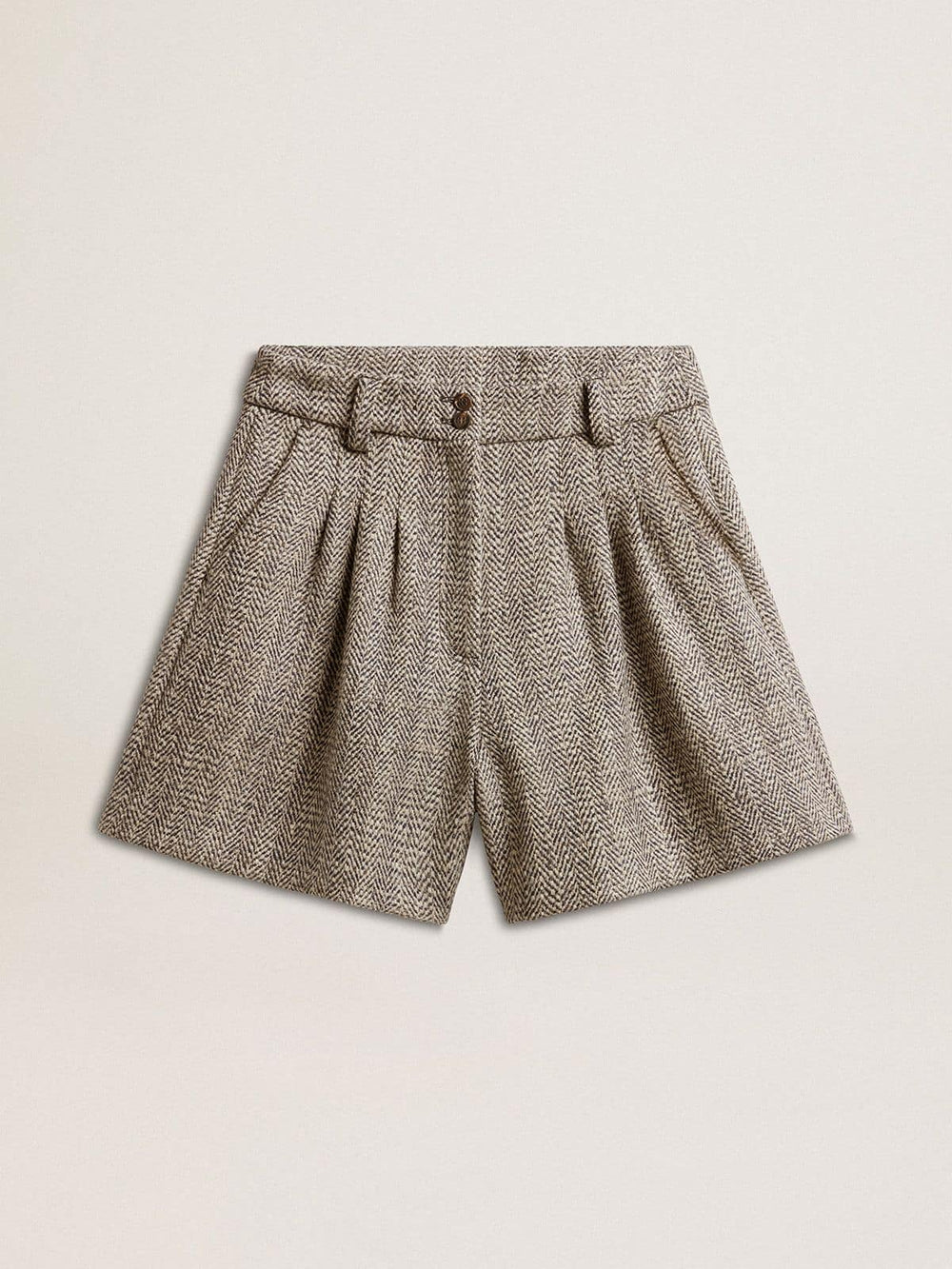Golden Goose Women’s ecru brown shorts in herringbone wool