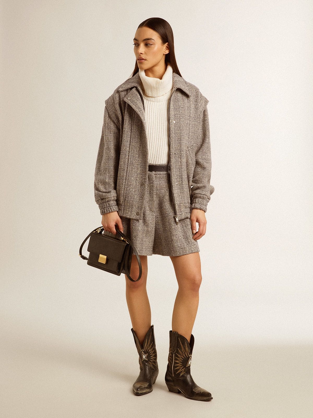 Golden Goose Women’s ecru brown shorts in herringbone wool