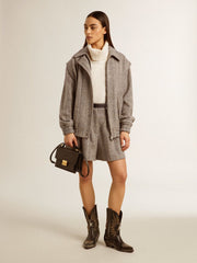 Golden Goose Women’s ecru brown shorts in herringbone wool