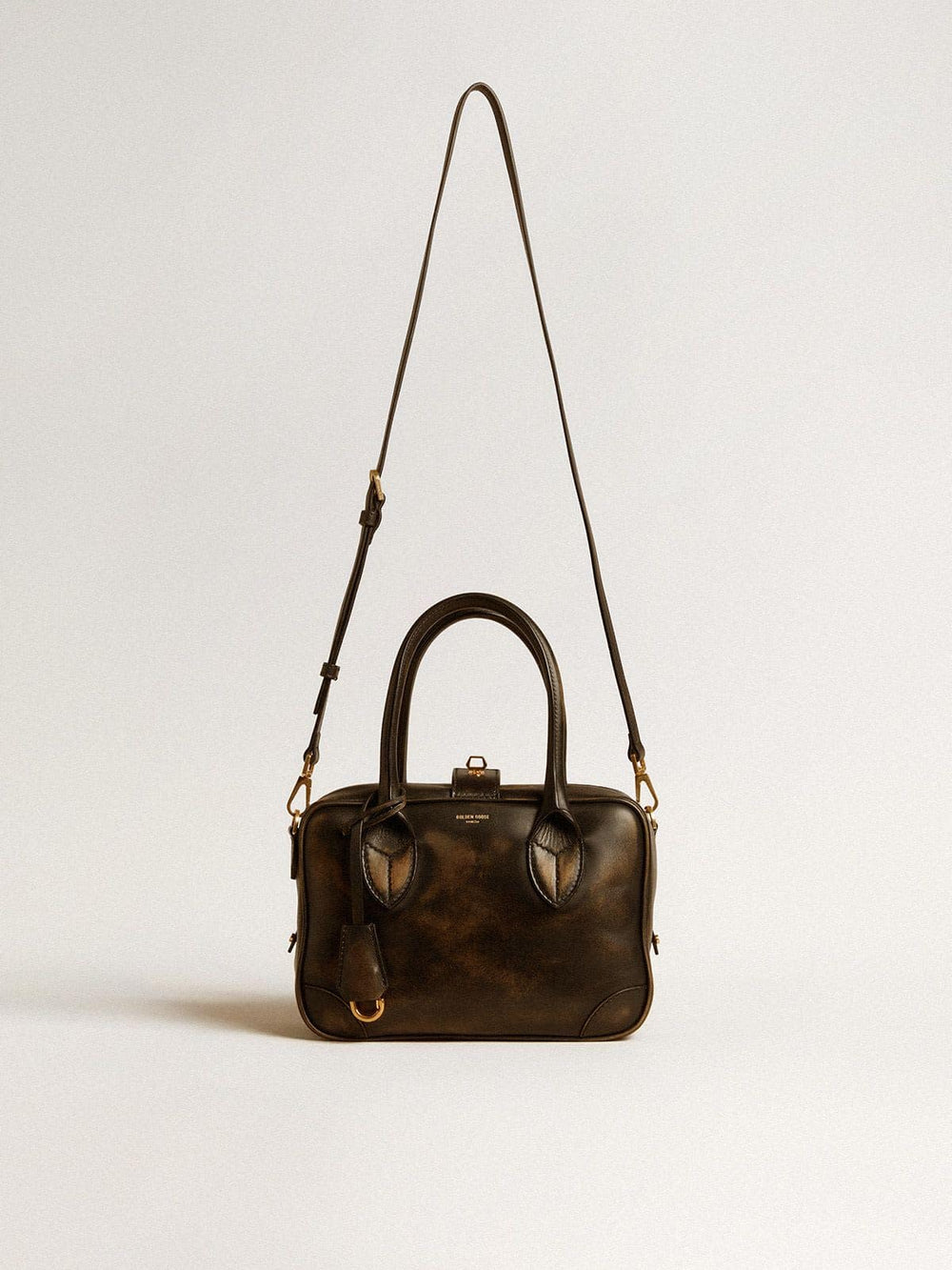 Golden Goose Vita Bag in black distressed leather with gold details