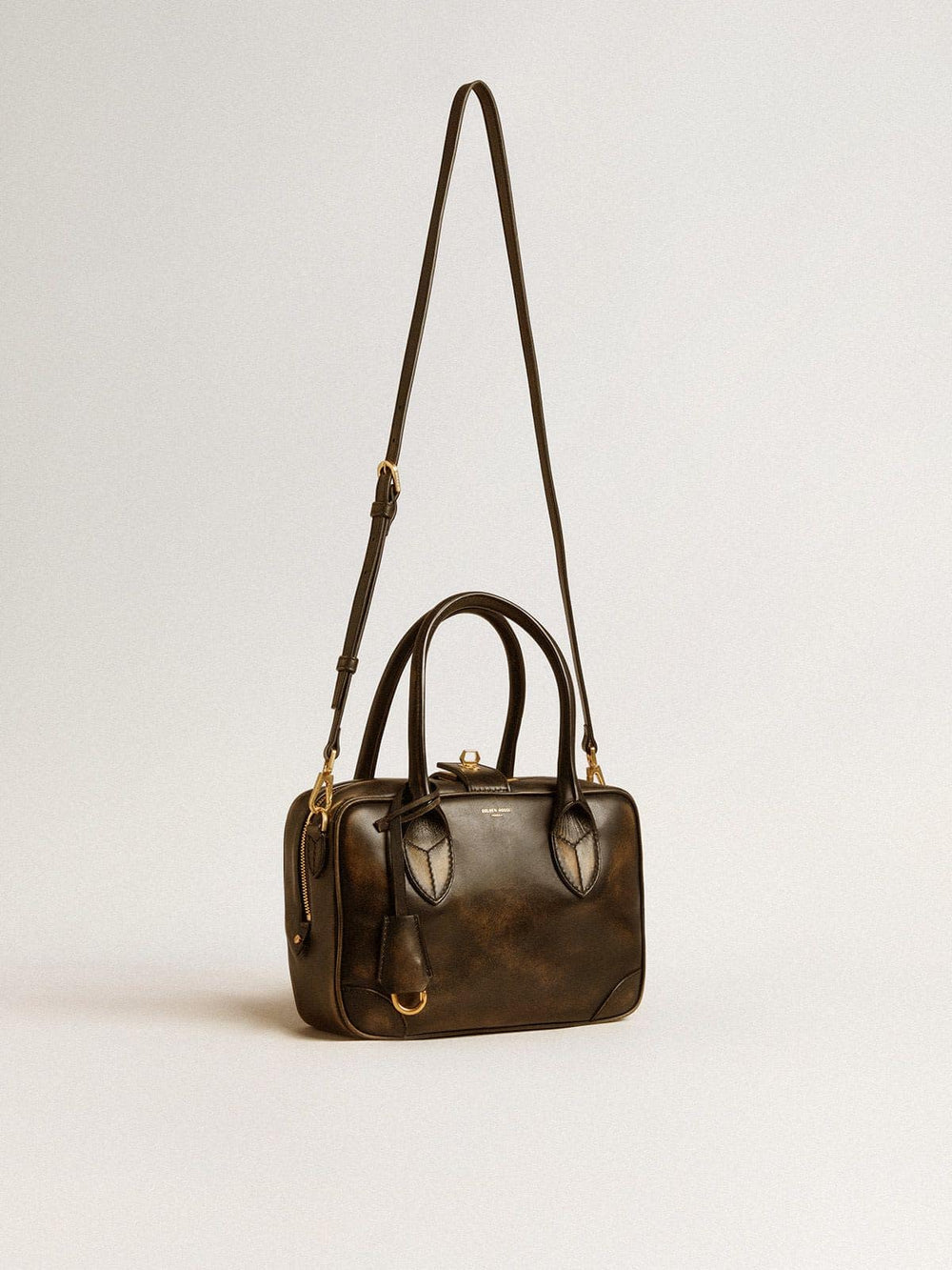 Golden Goose Vita Bag in black distressed leather with gold details