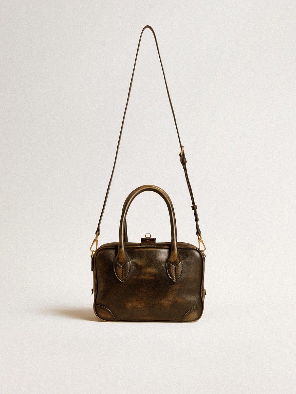 Golden Goose Vita Bag in black distressed leather with gold details