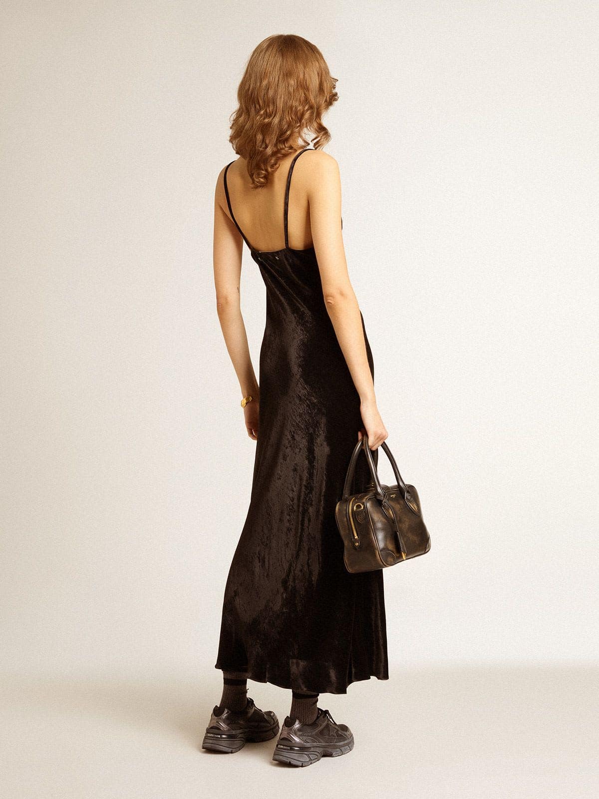 Golden Goose Vita Bag in black distressed leather with gold details