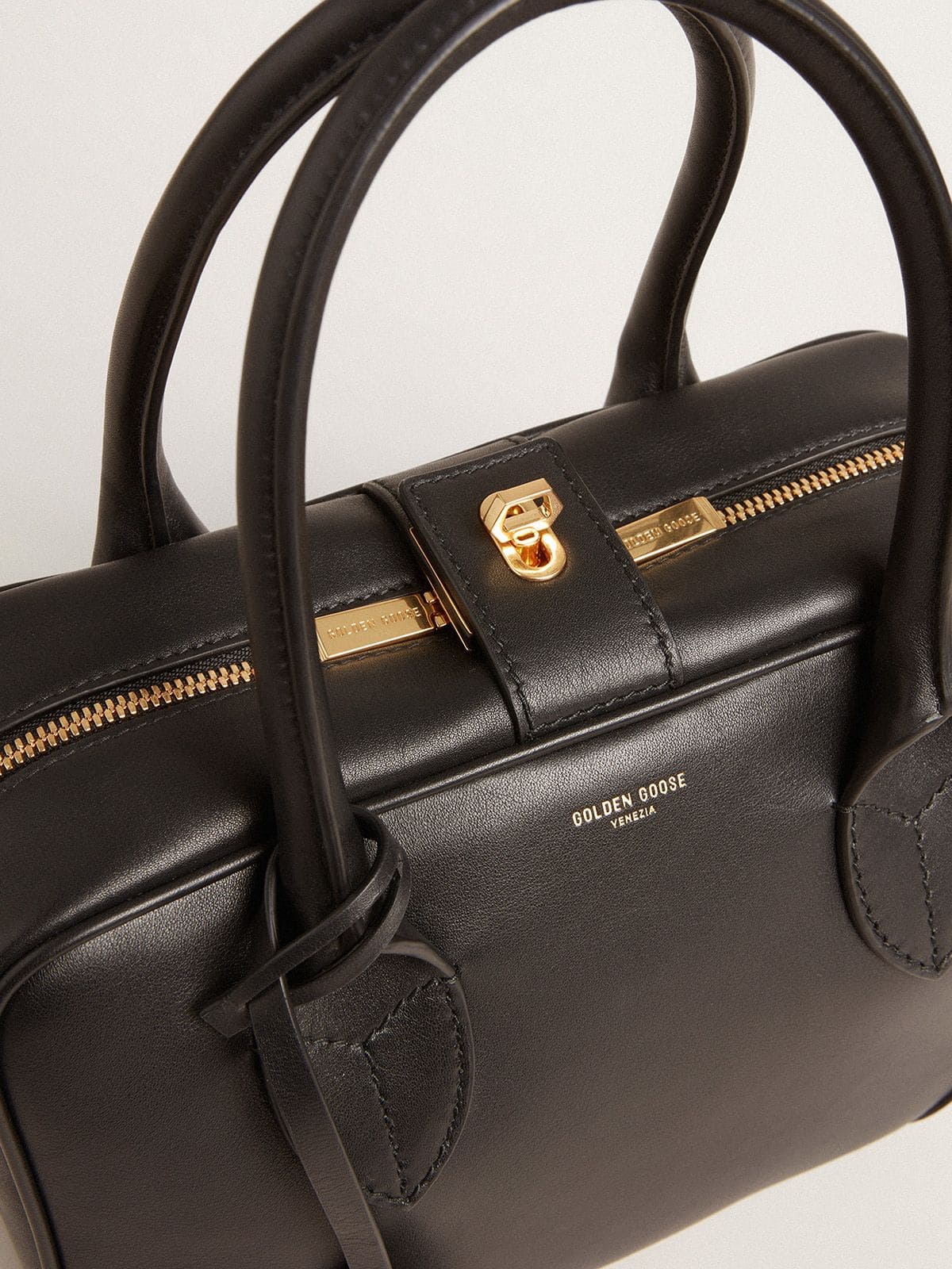 Golden Goose Vita Bag in smooth black leather with gold details