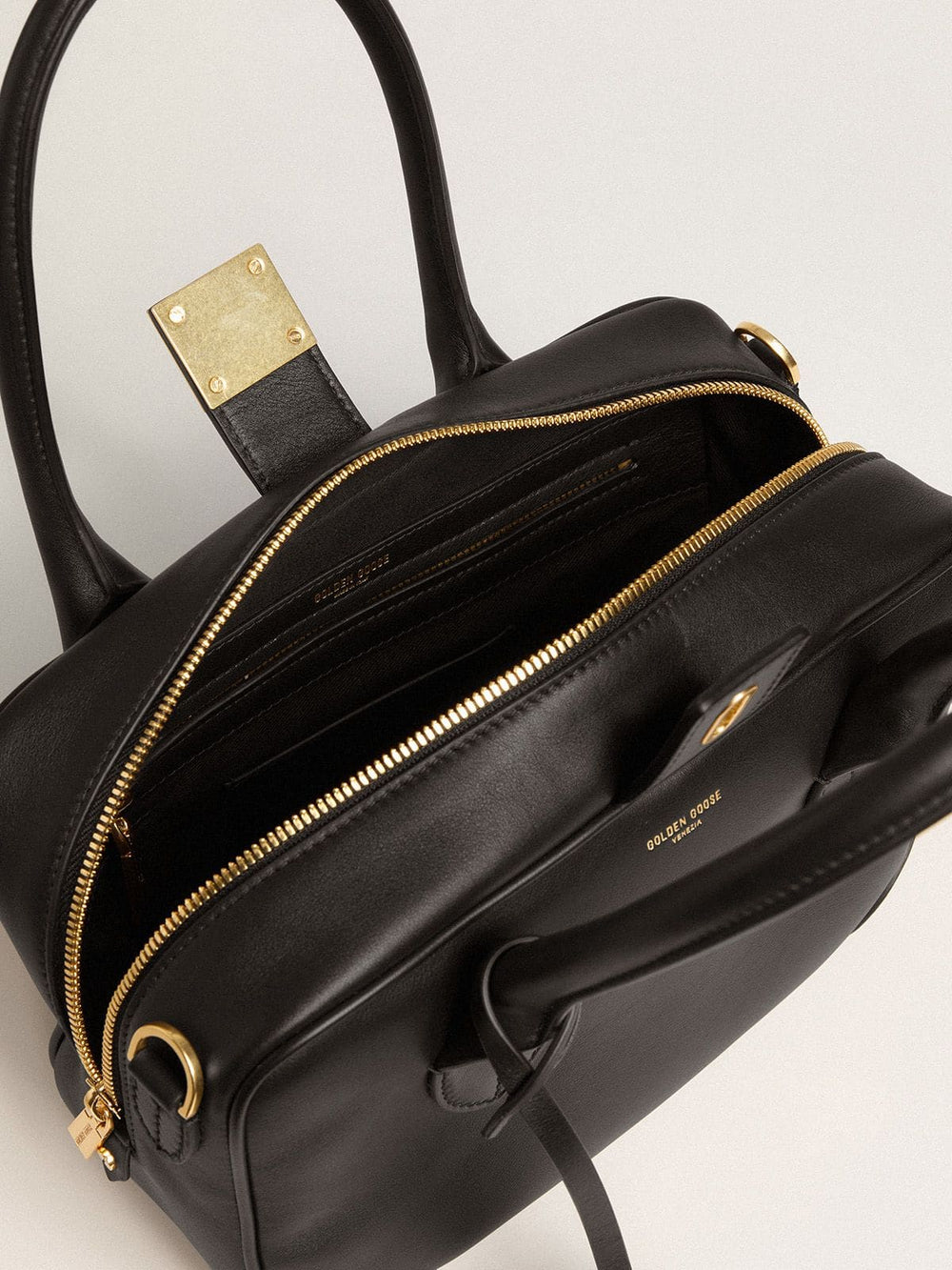 Golden Goose Vita Bag in smooth black leather with gold details