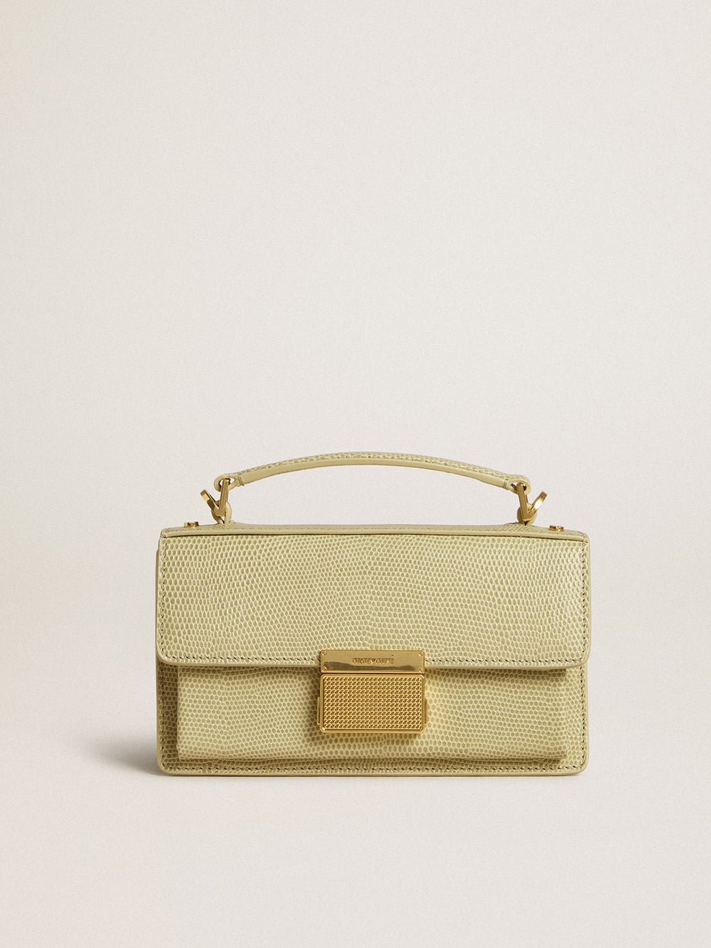 Golden Goose Small Venezia Bag in light green python-print leather with gold details
