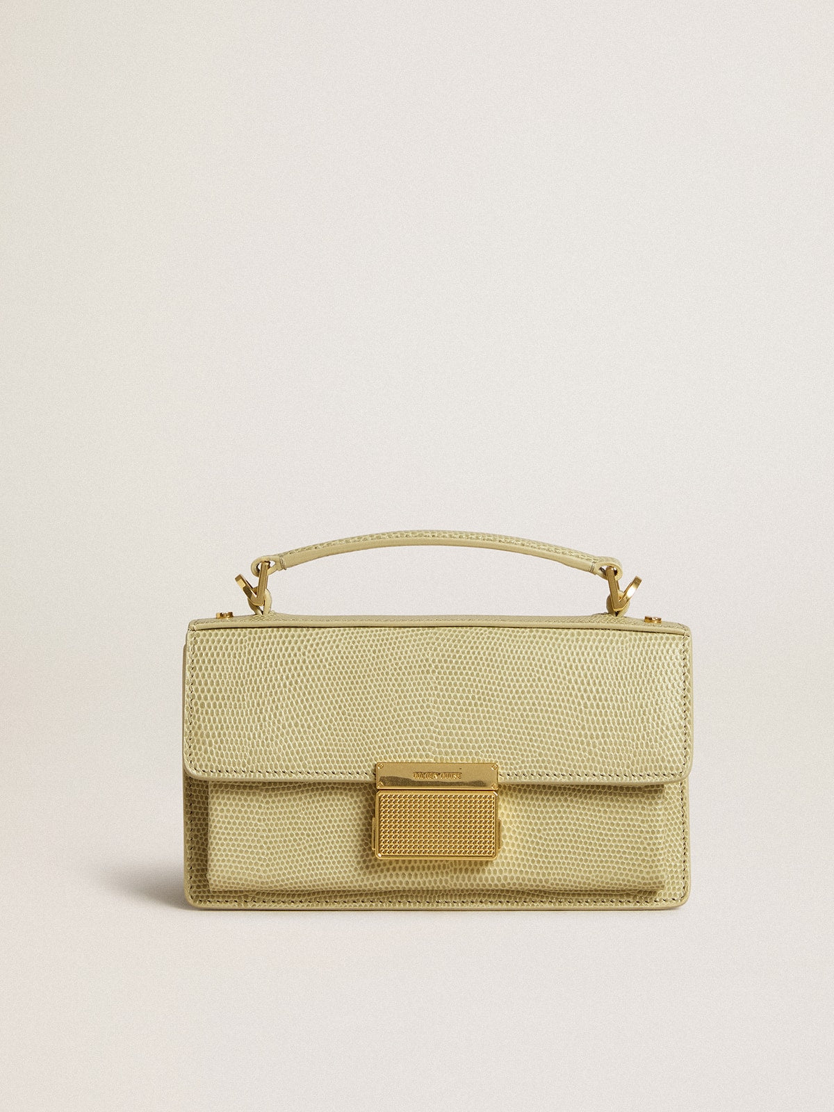 Golden Goose Small Venezia Bag in light green python-print leather with gold details