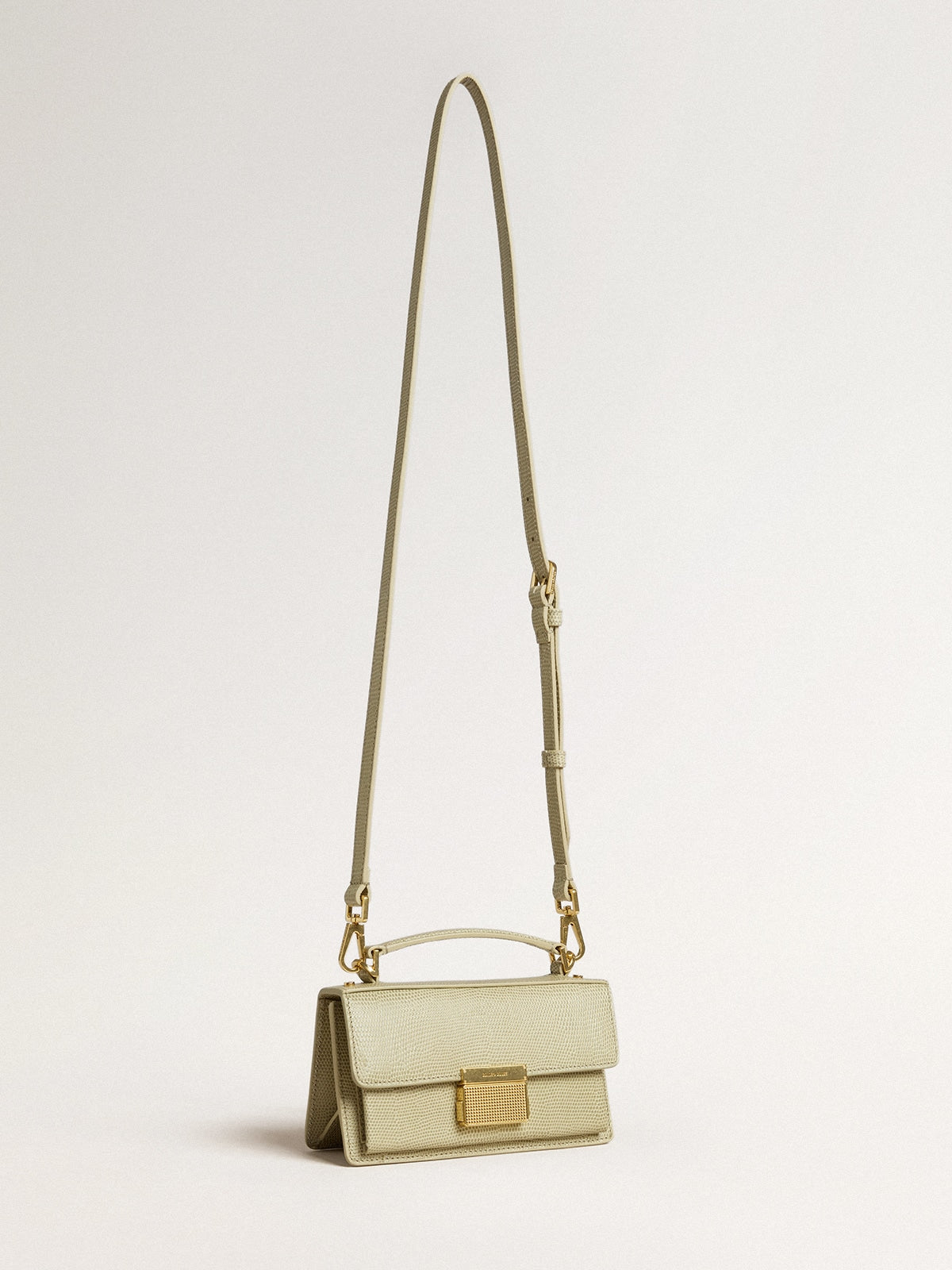 Golden Goose Small Venezia Bag in light green python-print leather with gold details