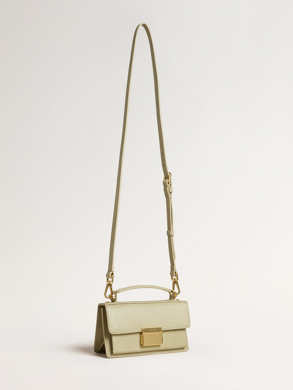 Golden Goose Small Venezia Bag in light green python-print leather with gold details