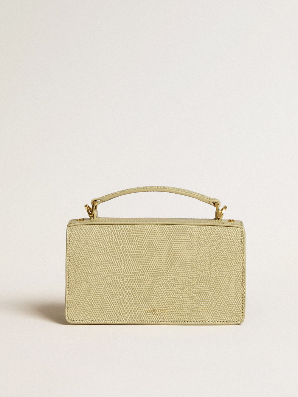 Golden Goose Small Venezia Bag in light green python-print leather with gold details