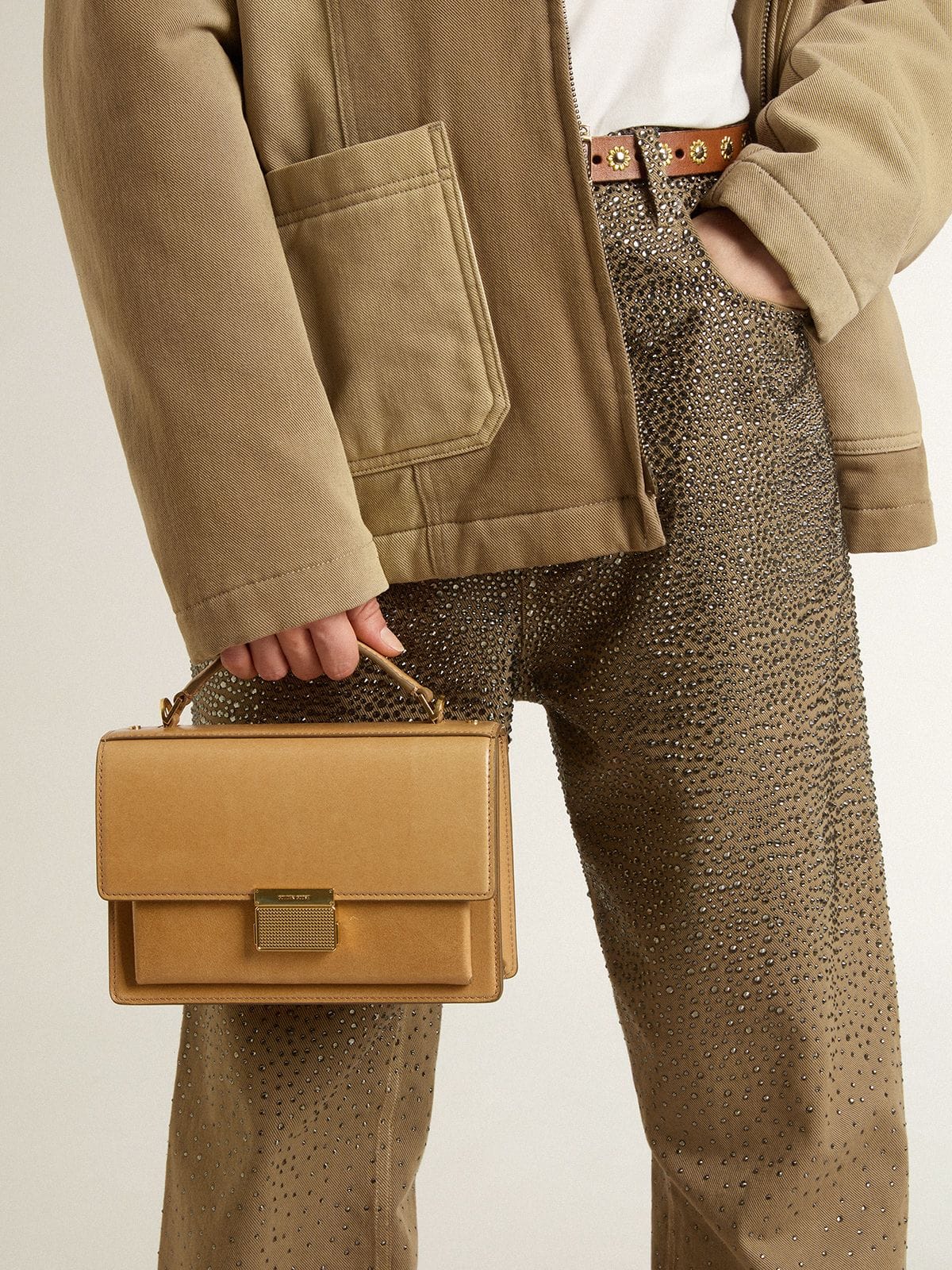 Golden Goose Venezia Bag in ochre yellow embossed leather with gold details