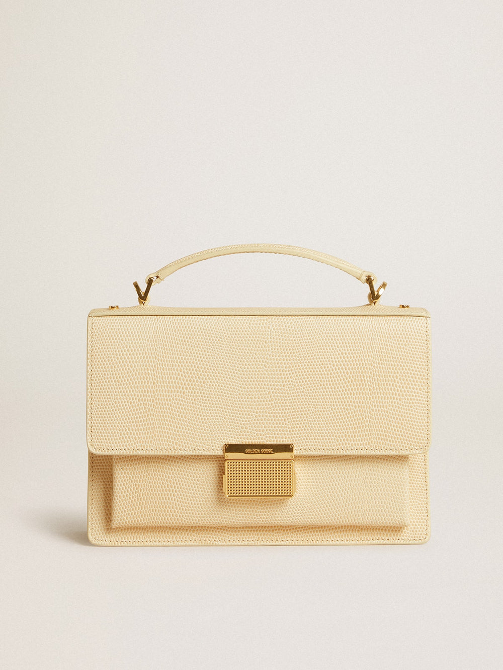 Golden Goose Venezia Bag in beige python-print leather with gold details