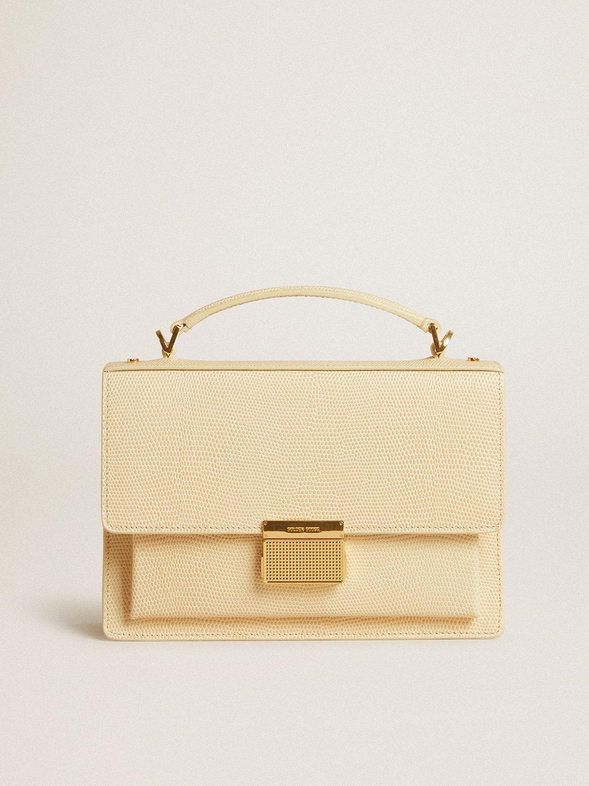 Golden Goose Venezia Bag in beige python-print leather with gold details