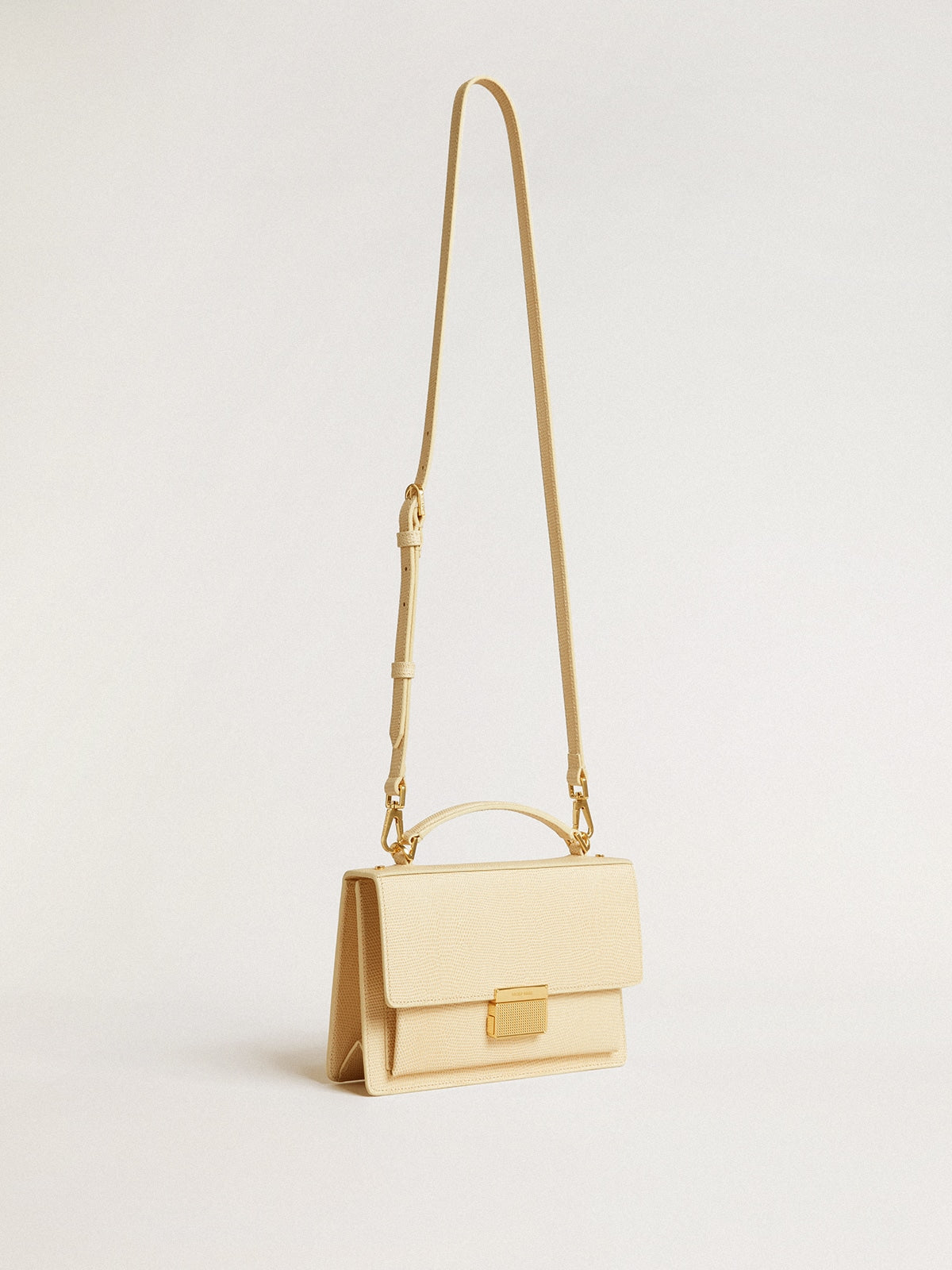 Golden Goose Venezia Bag in beige python-print leather with gold details