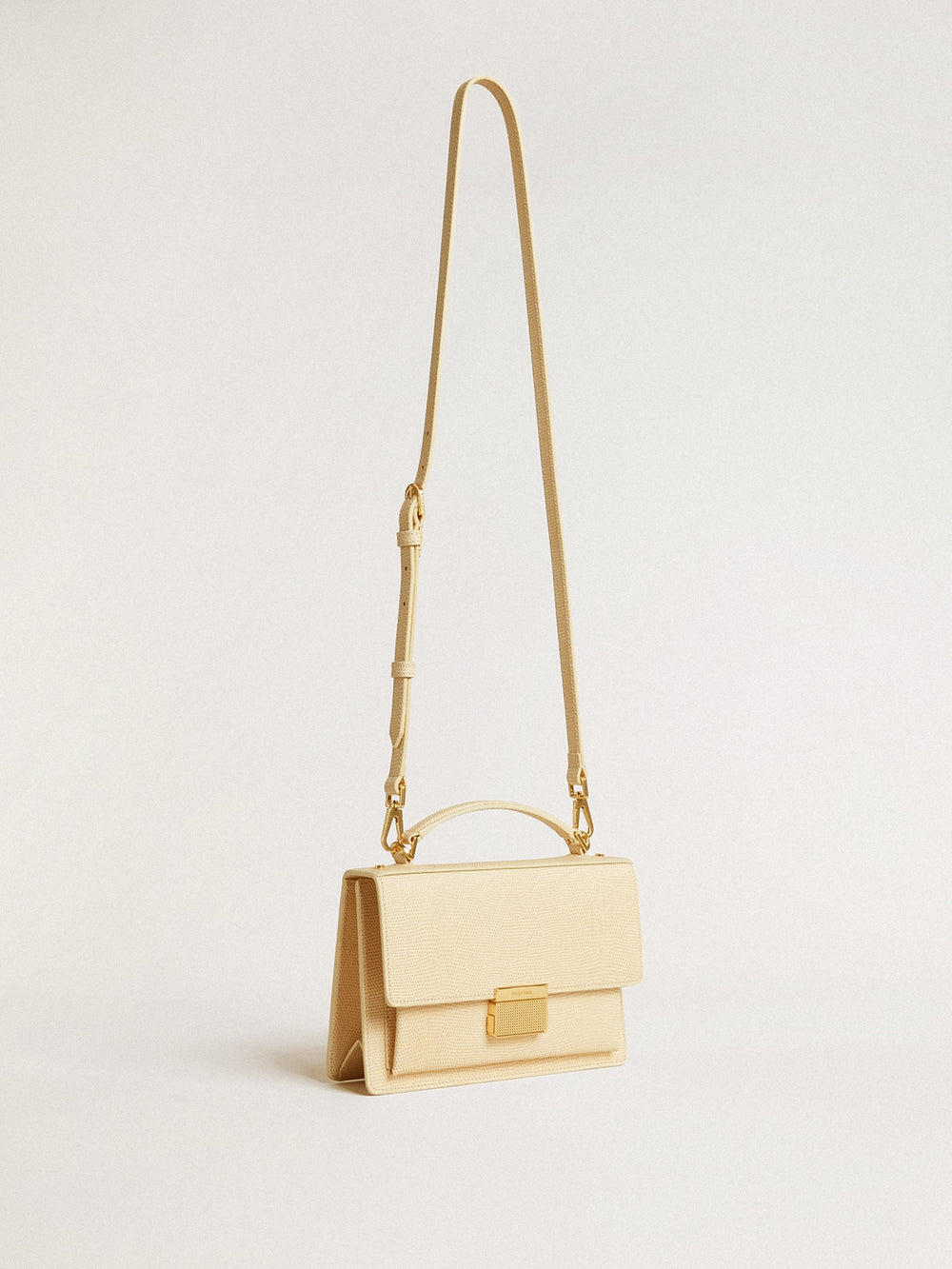 Golden Goose Venezia Bag in beige python-print leather with gold details