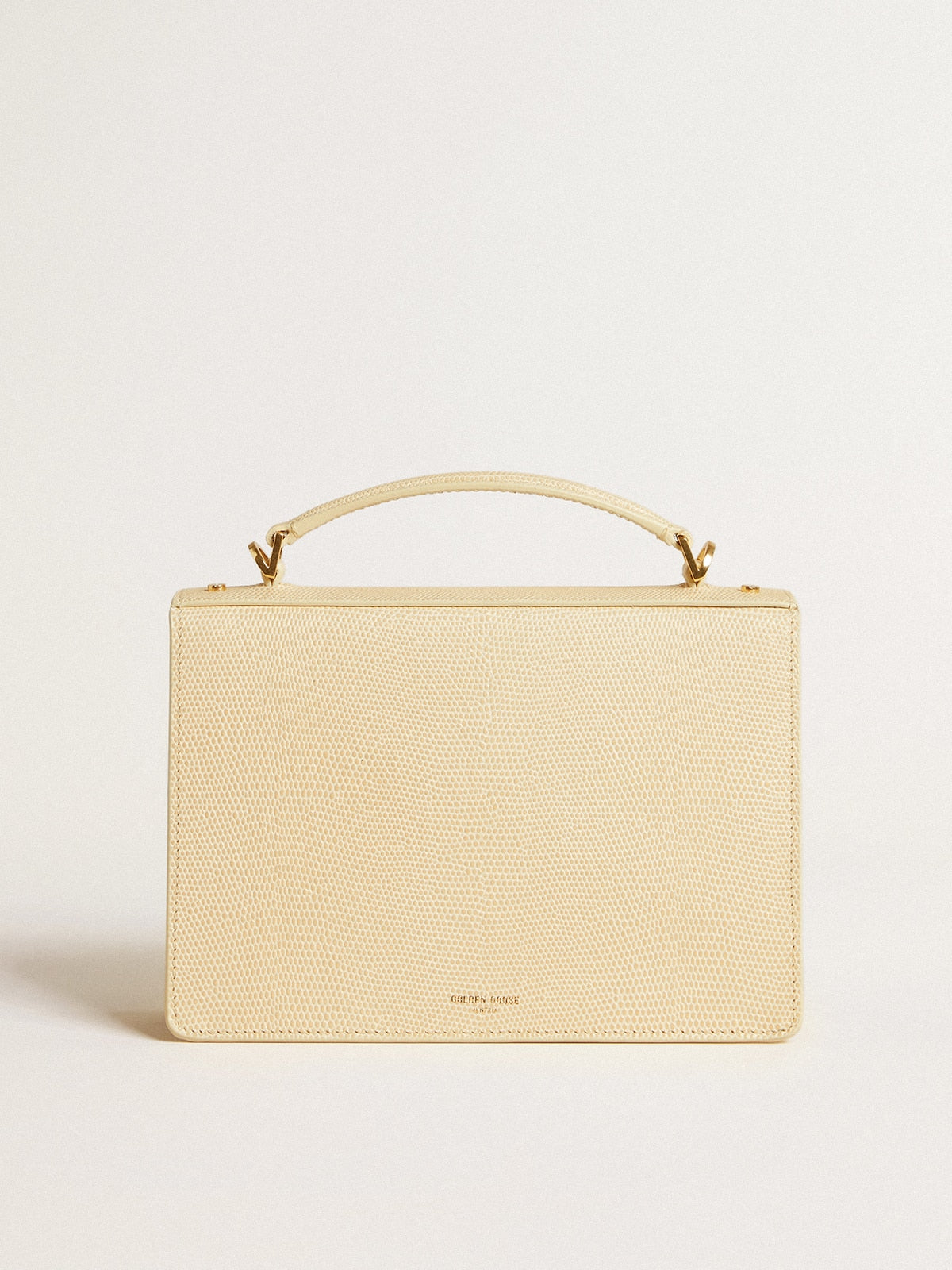 Golden Goose Venezia Bag in beige python-print leather with gold details