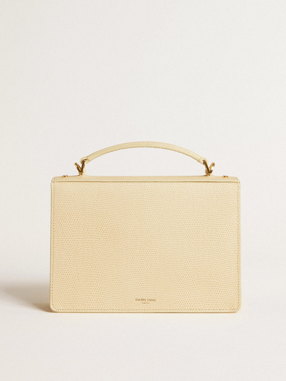 Golden Goose Venezia Bag in beige python-print leather with gold details
