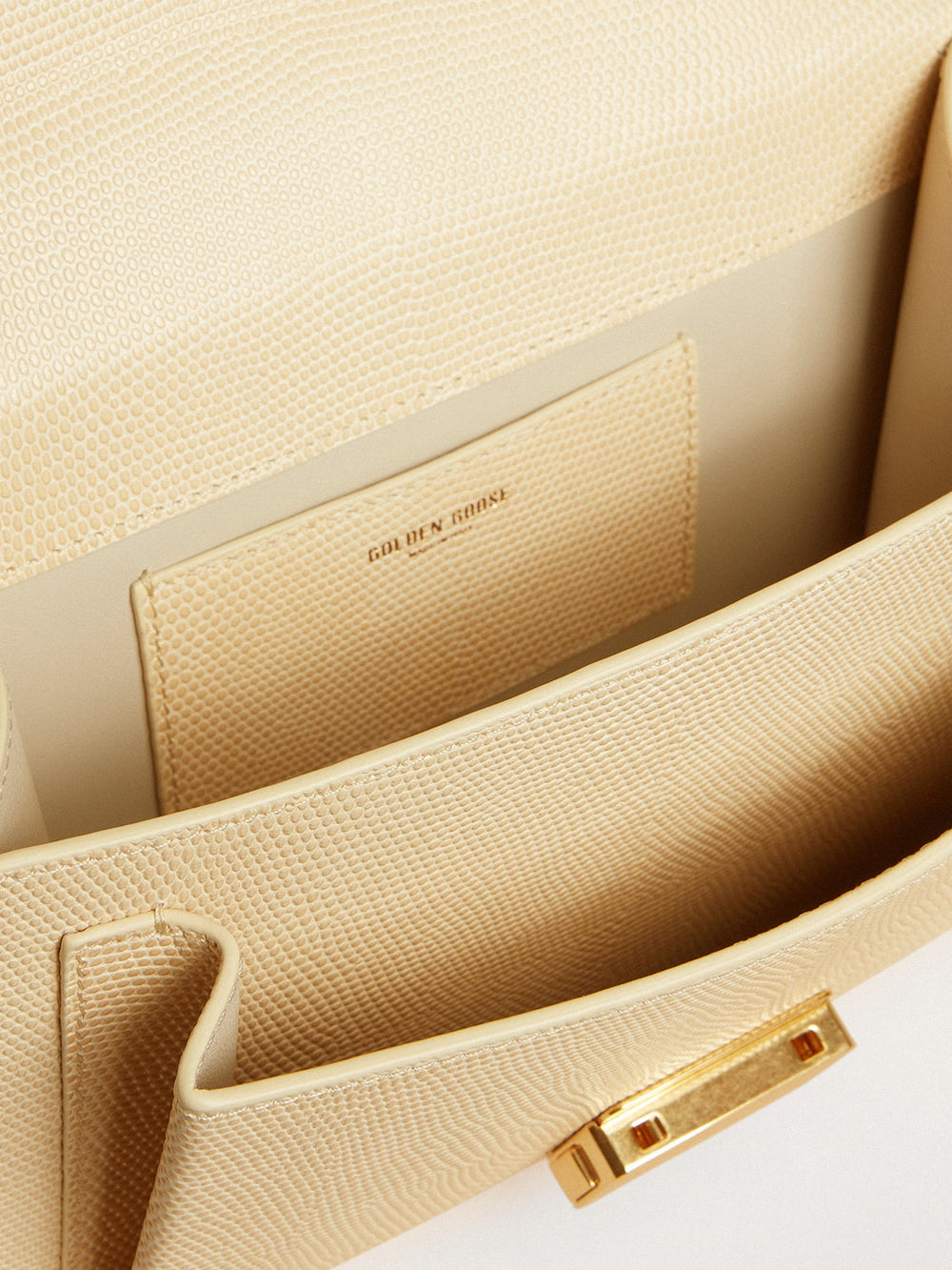 Golden Goose Venezia Bag in beige python-print leather with gold details