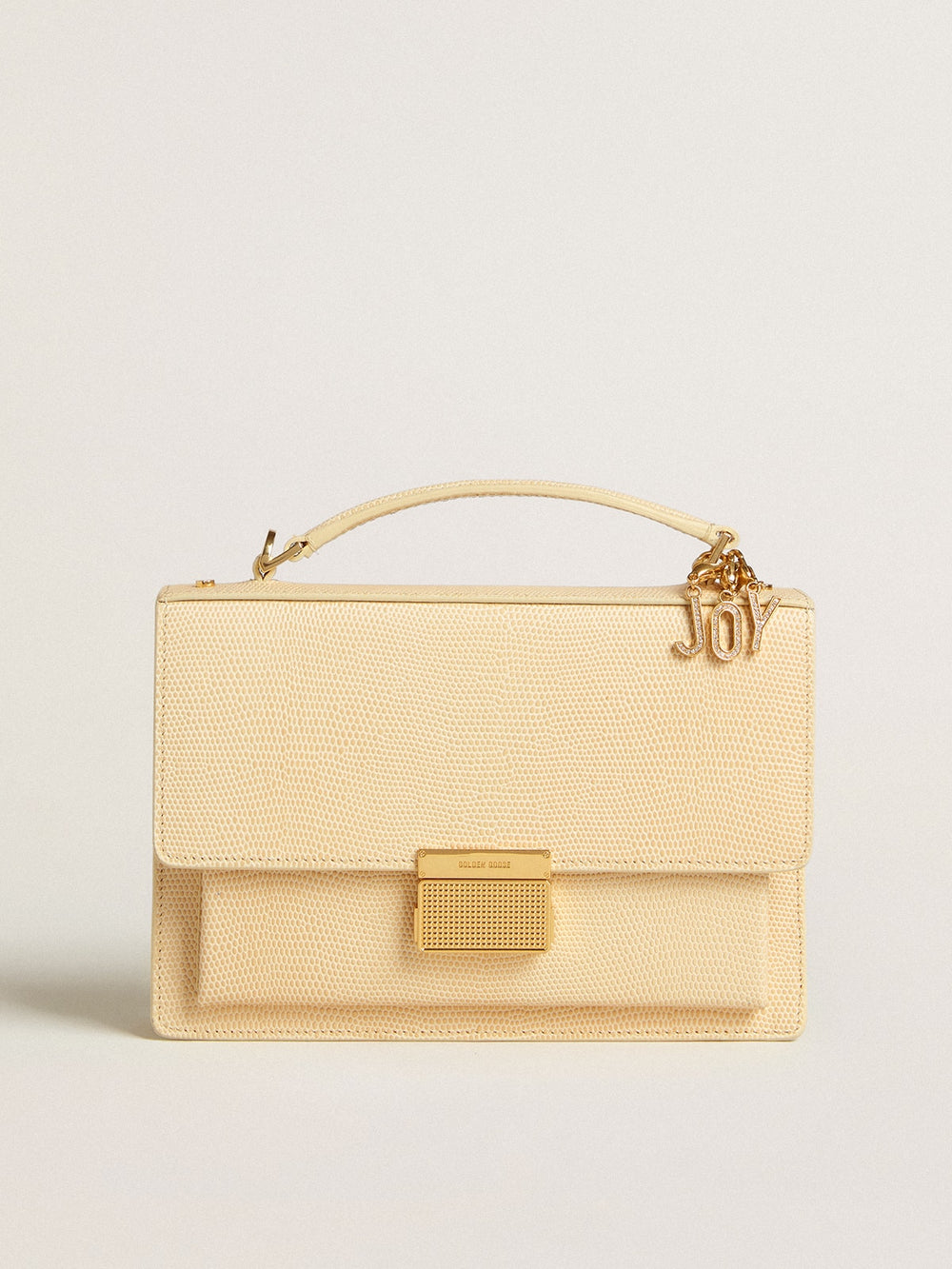 Golden Goose Venezia Bag in beige python-print leather with gold details