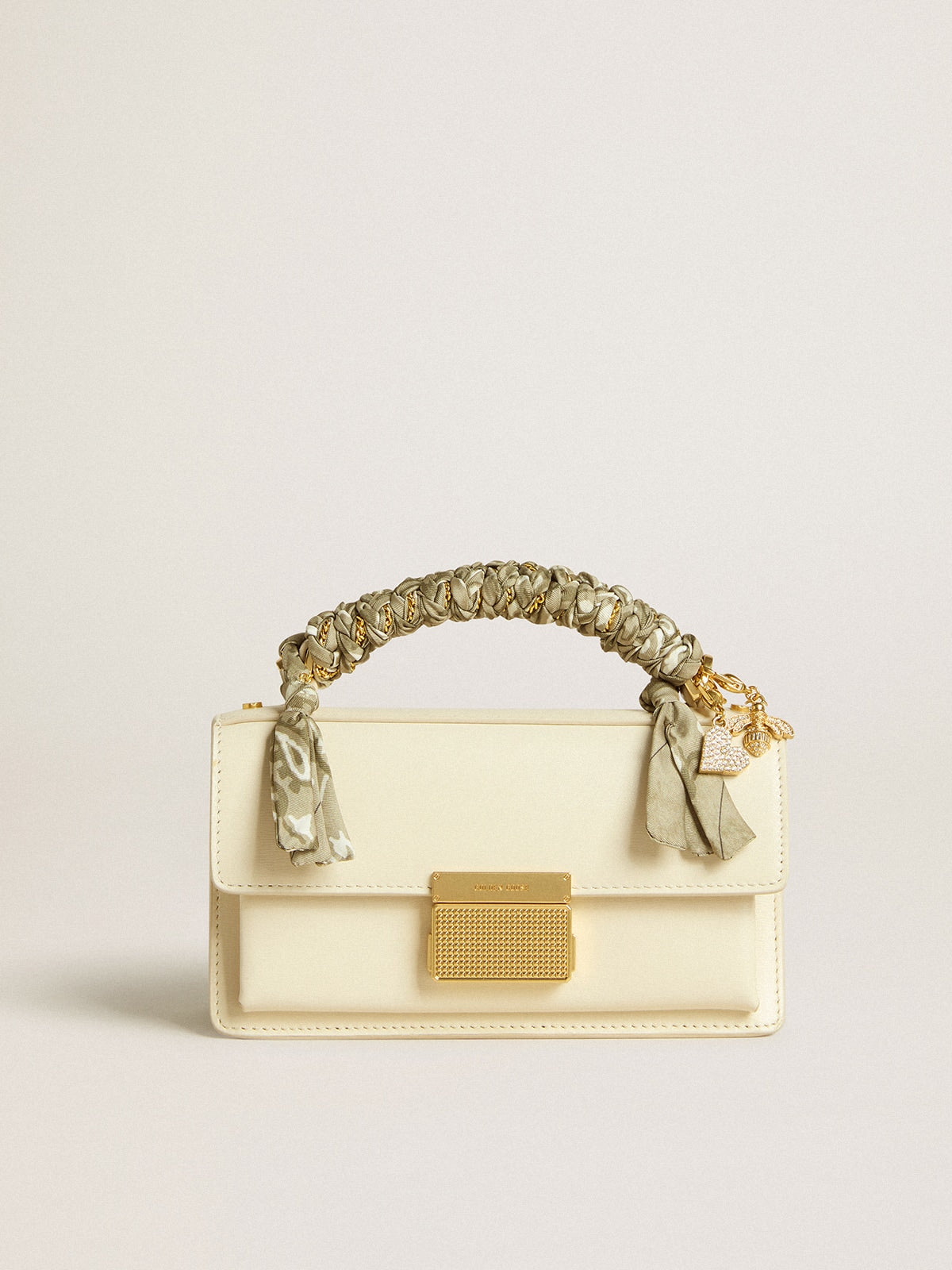 Golden Goose Small Venezia Bag in butter-colored boarded leather with braided scarf and double charm