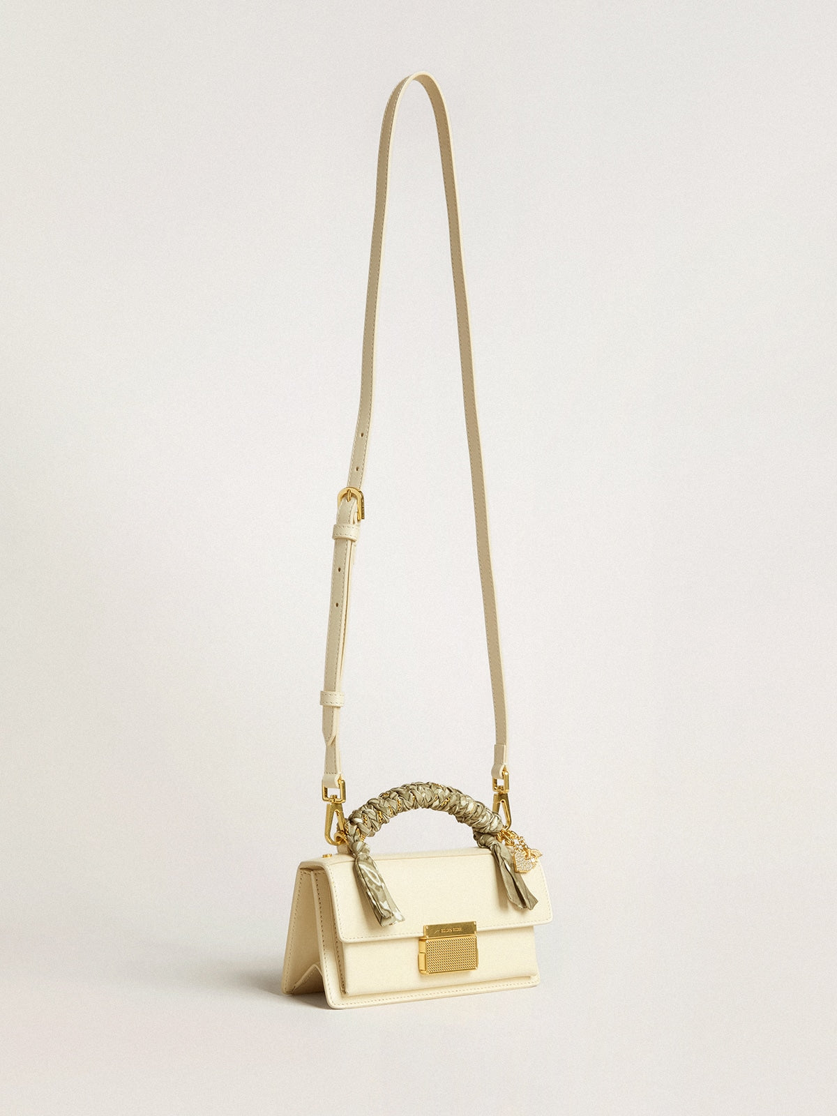 Golden Goose Small Venezia Bag in butter-colored boarded leather with braided scarf and double charm