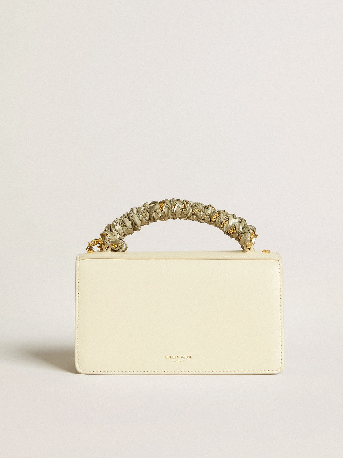 Golden Goose Small Venezia Bag in butter-colored boarded leather with braided scarf and double charm