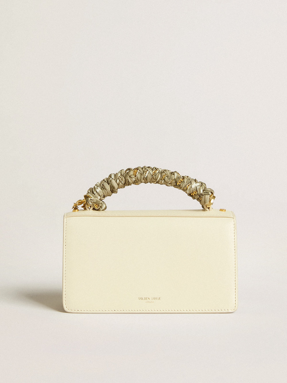 Golden Goose Small Venezia Bag in butter-colored boarded leather with braided scarf and double charm