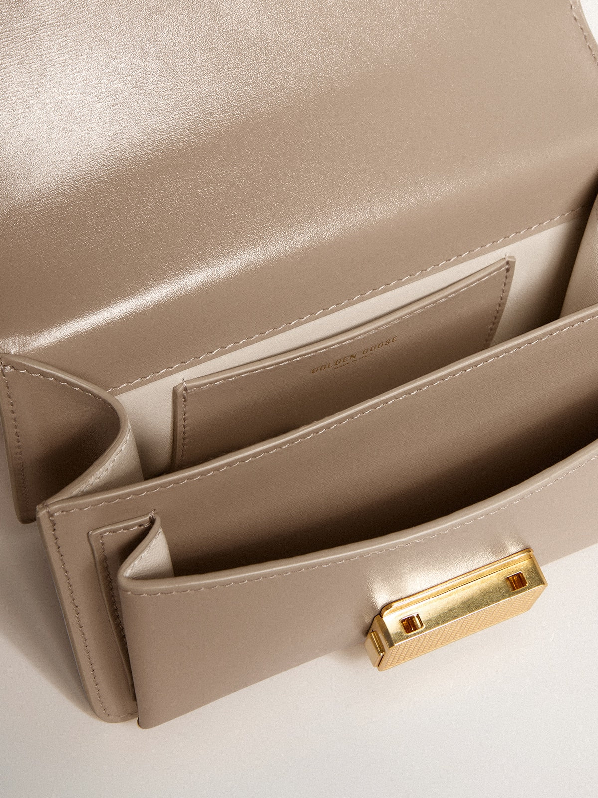 Golden Goose Small Venezia Bag in beige boarded leather with gold details