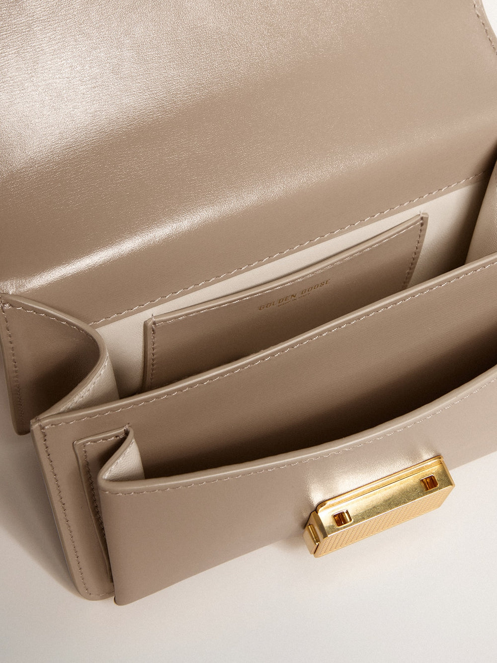 Golden Goose Small Venezia Bag in beige boarded leather with gold details