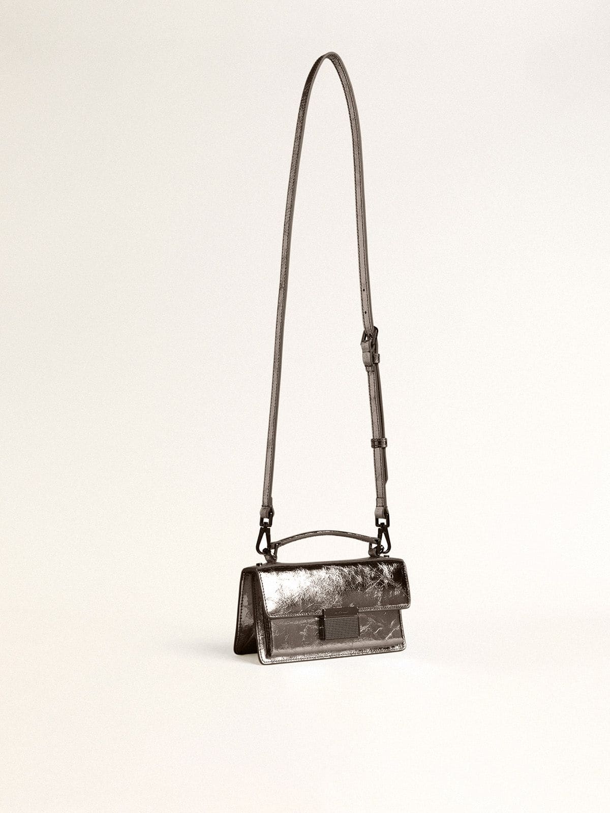 Golden Goose Small Venezia Bag in anthracite-gray metallic leather with black details