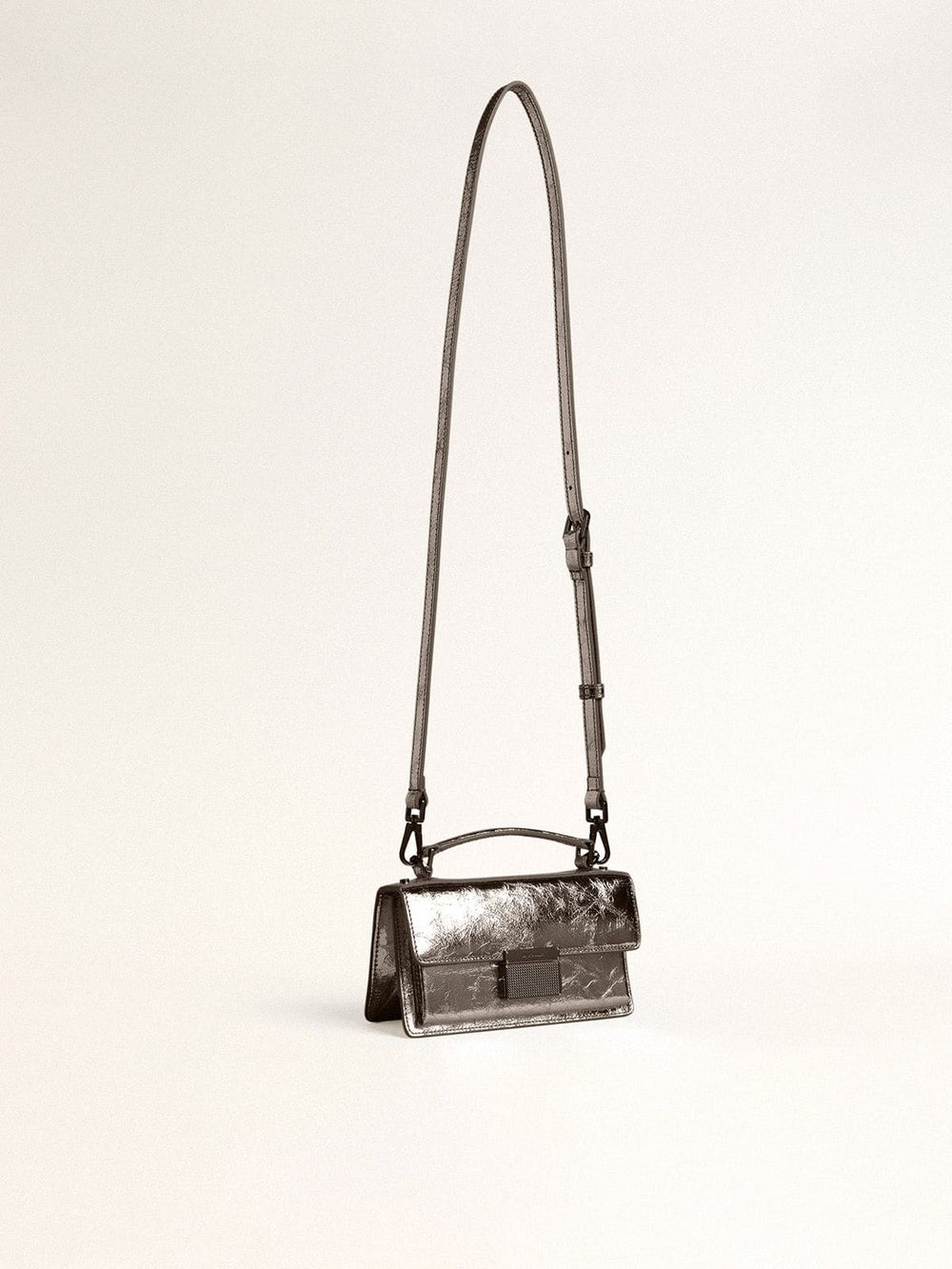 Golden Goose Small Venezia Bag in anthracite-gray metallic leather with black details