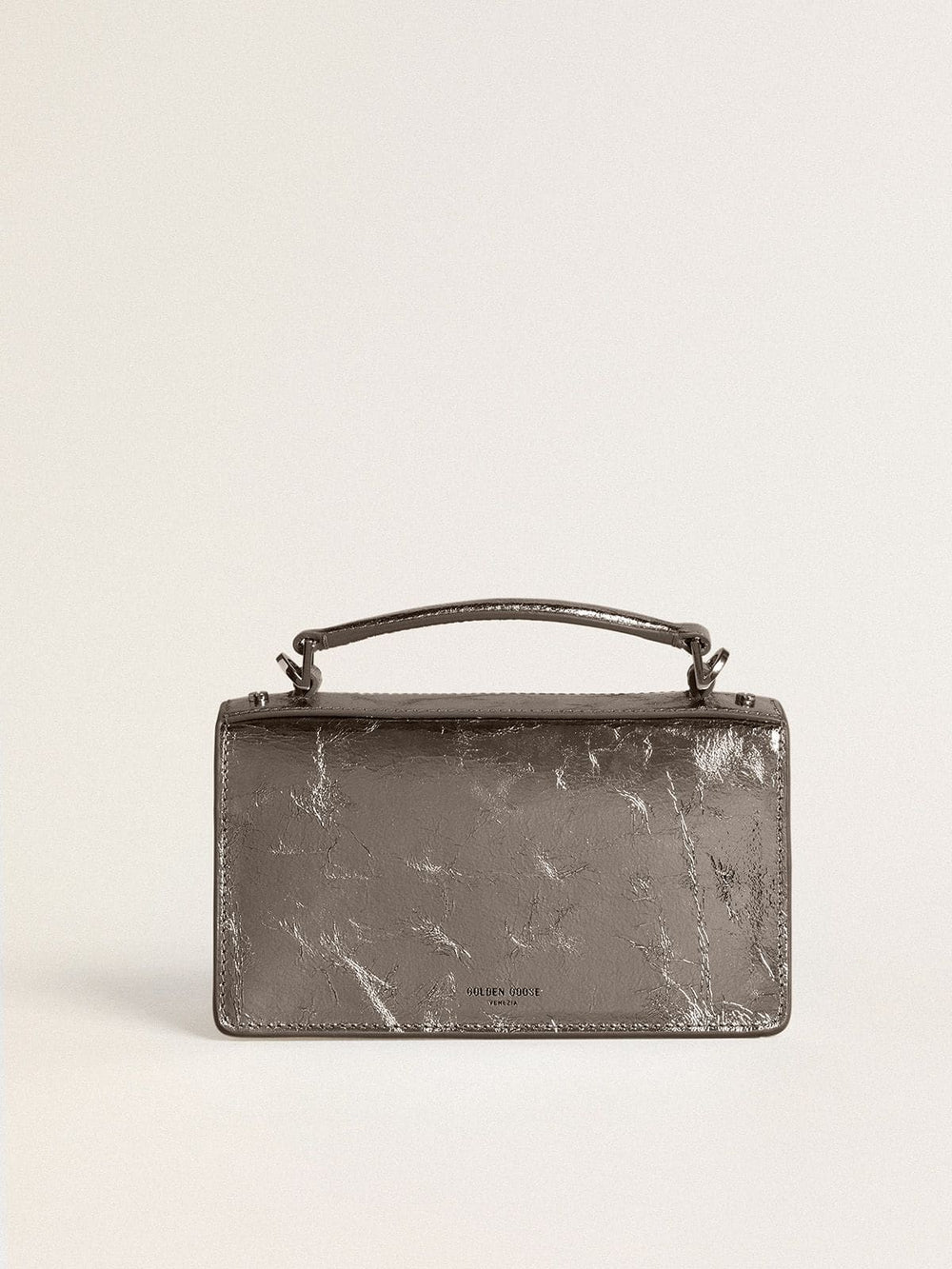 Golden Goose Small Venezia Bag in anthracite-gray metallic leather with black details