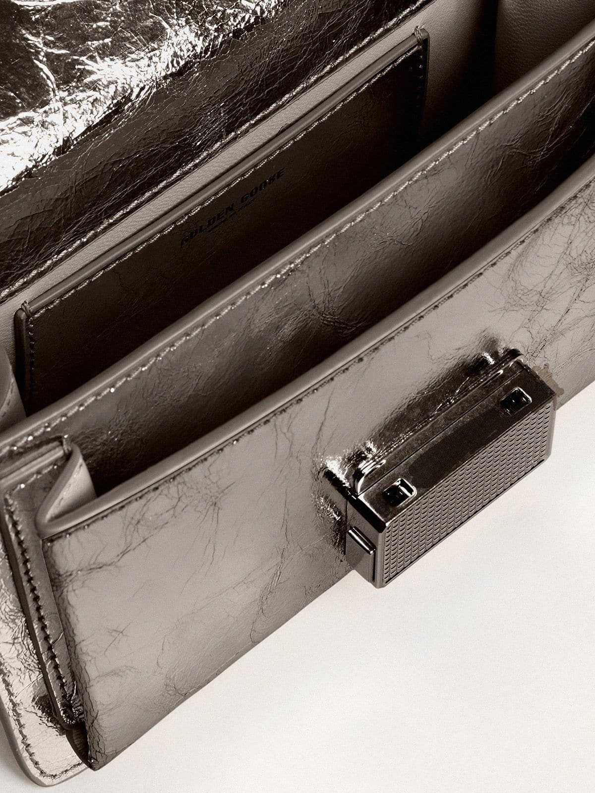 Golden Goose Small Venezia Bag in anthracite-gray metallic leather with black details