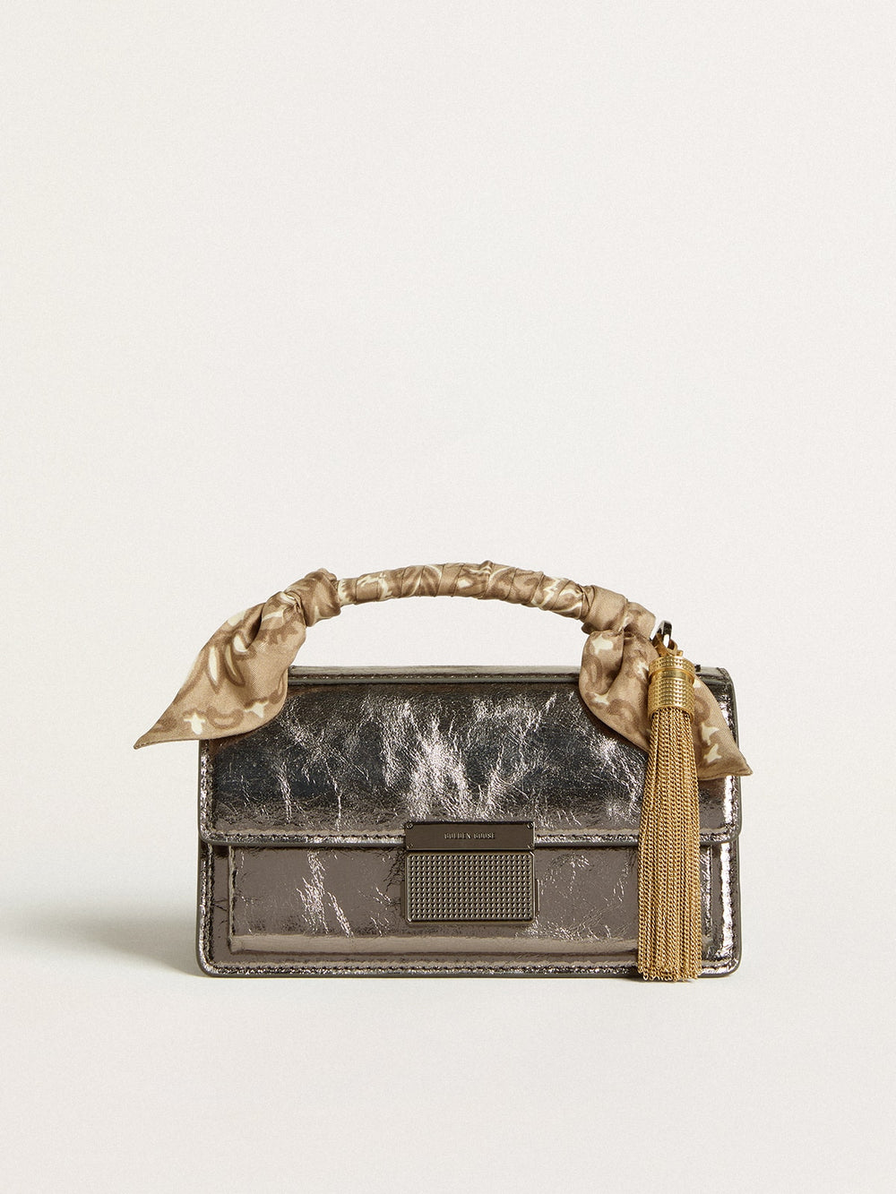 Golden Goose Small Venezia Bag in anthracite-gray metallic leather with black details