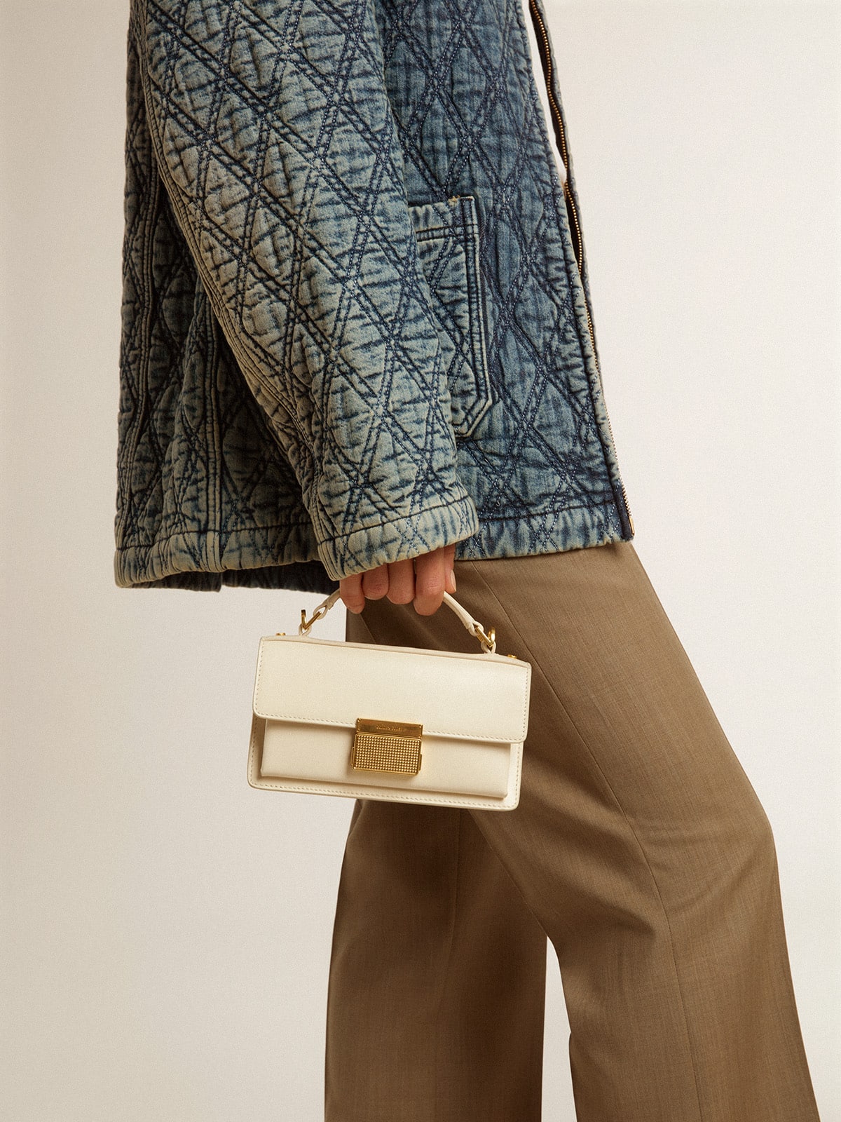 Golden Goose Small Venezia Bag in butter-colored boarded leather with gold details