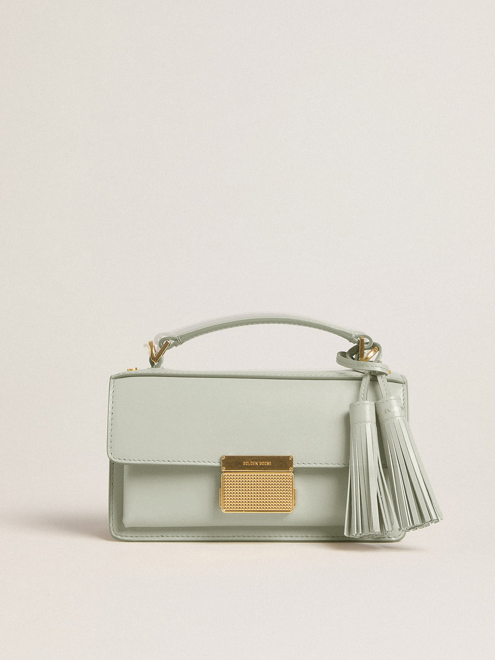 Golden Goose Small Venezia Bag in mineral-gray boarded leather with gold details