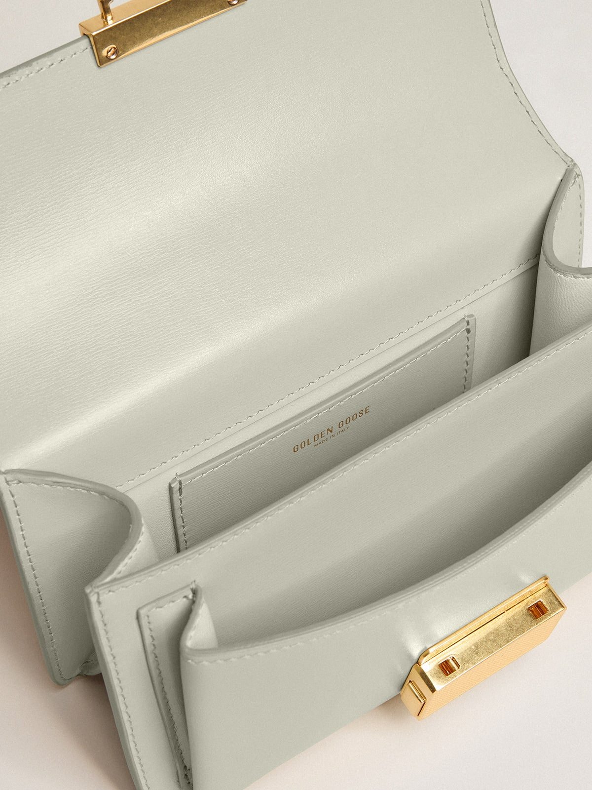 Golden Goose Small Venezia Bag in mineral-gray boarded leather with gold details