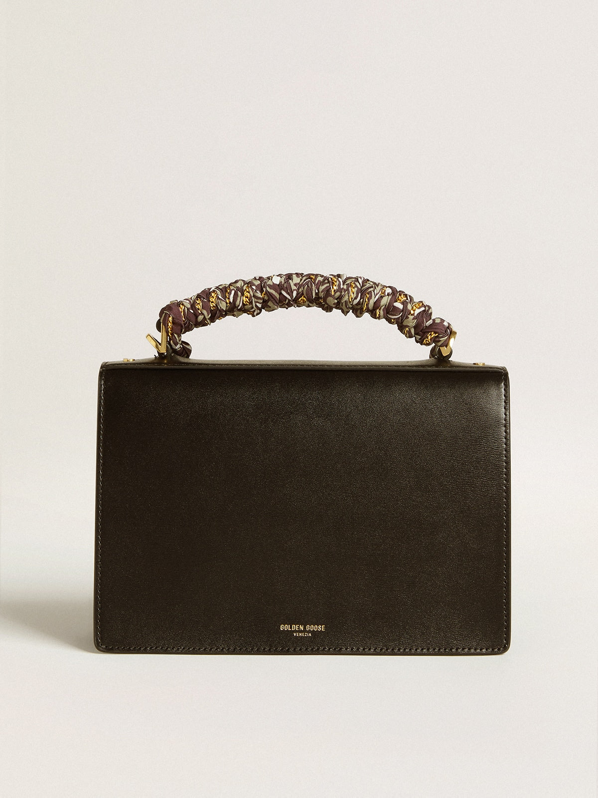 Golden Goose Venezia Bag in black boarded leather with multicolored scarf