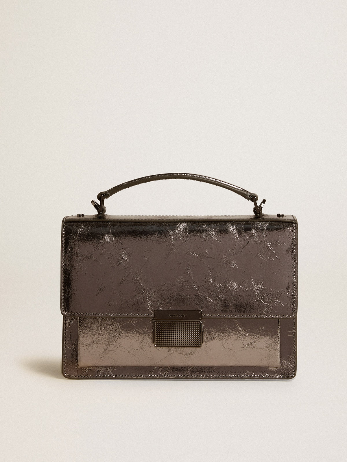 Golden Goose Venezia Bag in anthracite-gray metallic leather with black details