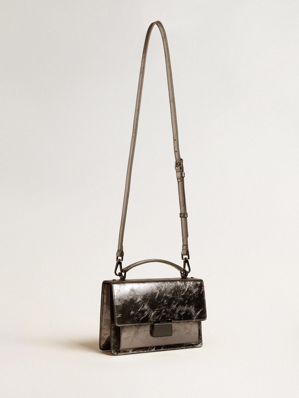 Golden Goose Venezia Bag in anthracite-gray metallic leather with black details