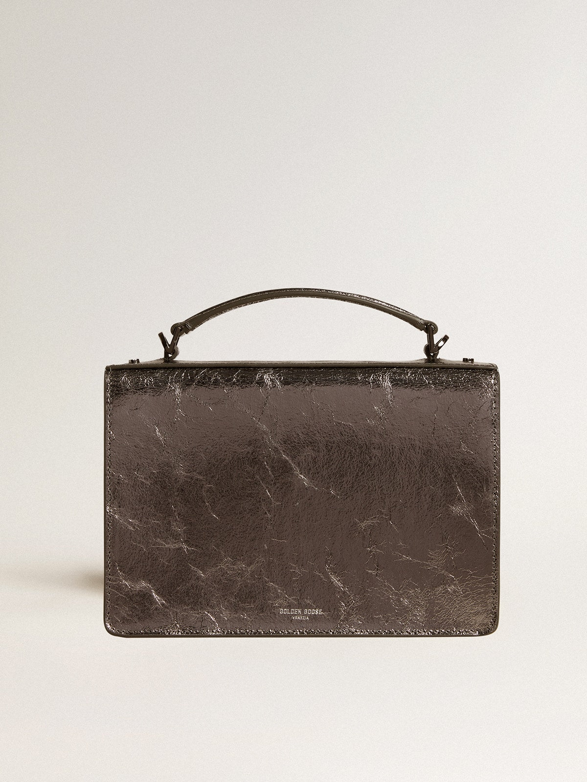 Golden Goose Venezia Bag in anthracite-gray metallic leather with black details