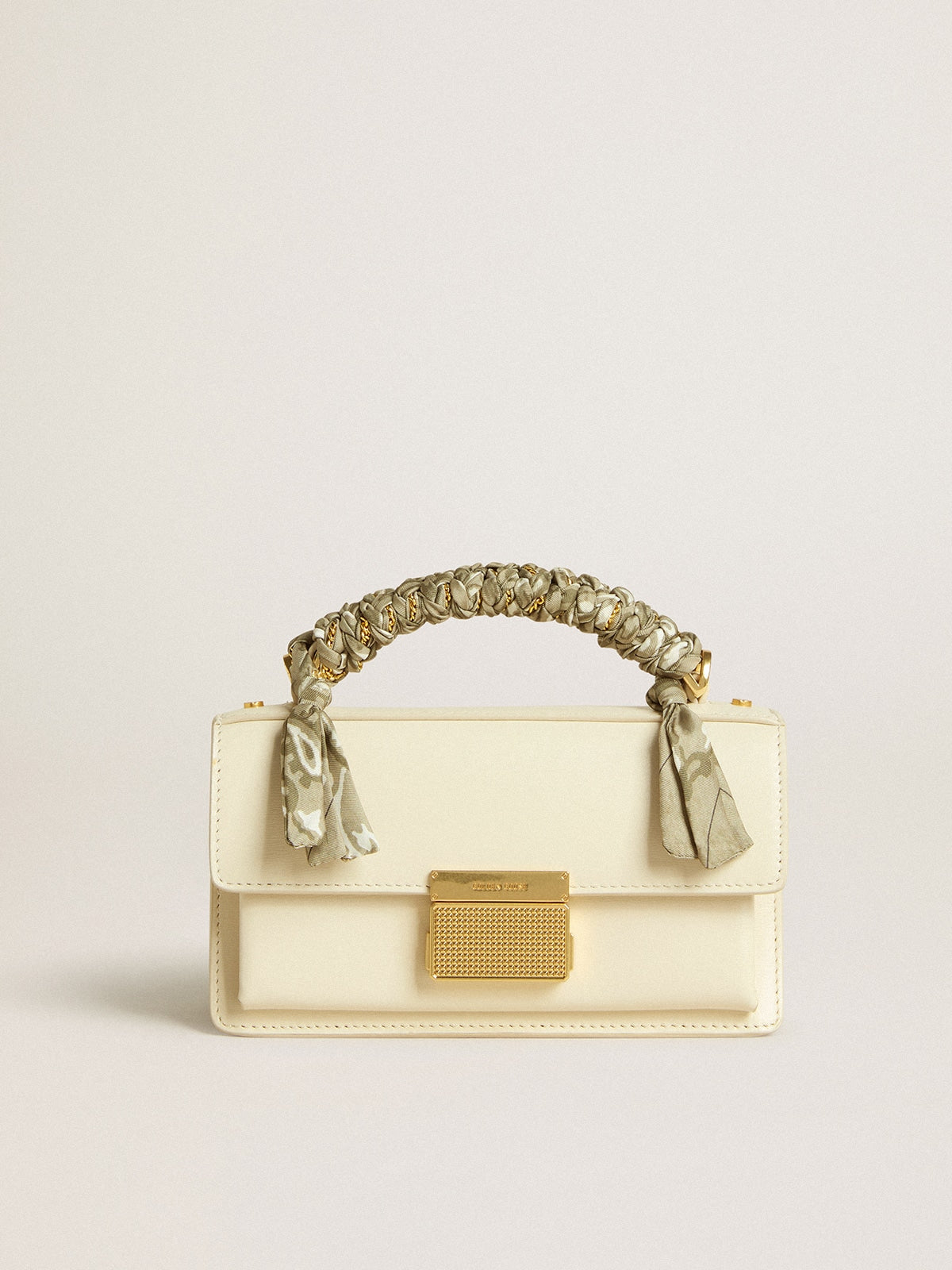Golden Goose Small Venezia Bag in butter-colored boarded leather with braided scarf