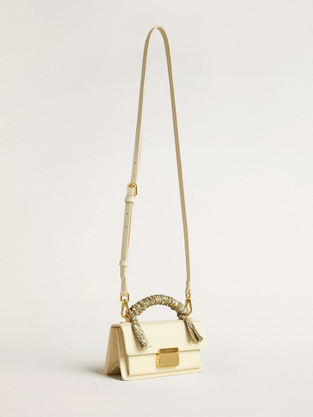 Golden Goose Small Venezia Bag in butter-colored boarded leather with braided scarf