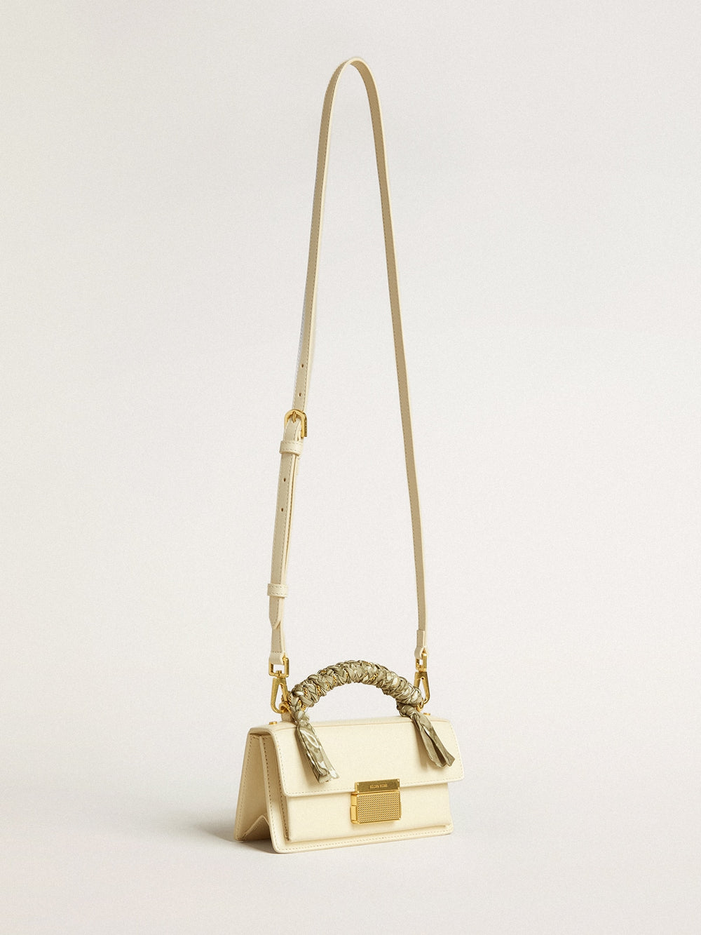 Golden Goose Small Venezia Bag in butter-colored boarded leather with braided scarf