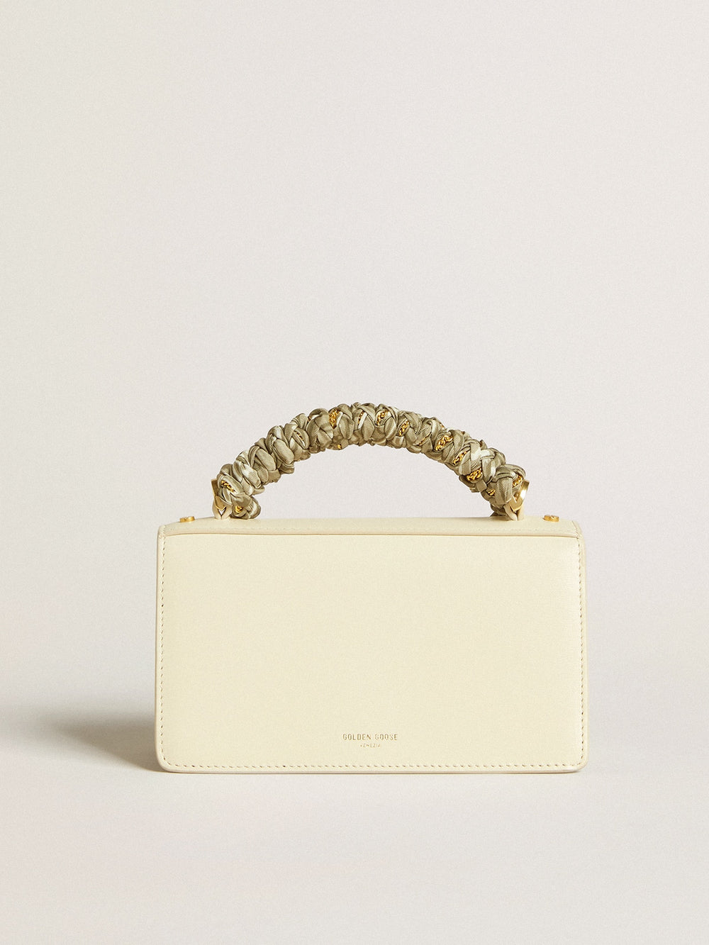 Golden Goose Small Venezia Bag in butter-colored boarded leather with braided scarf