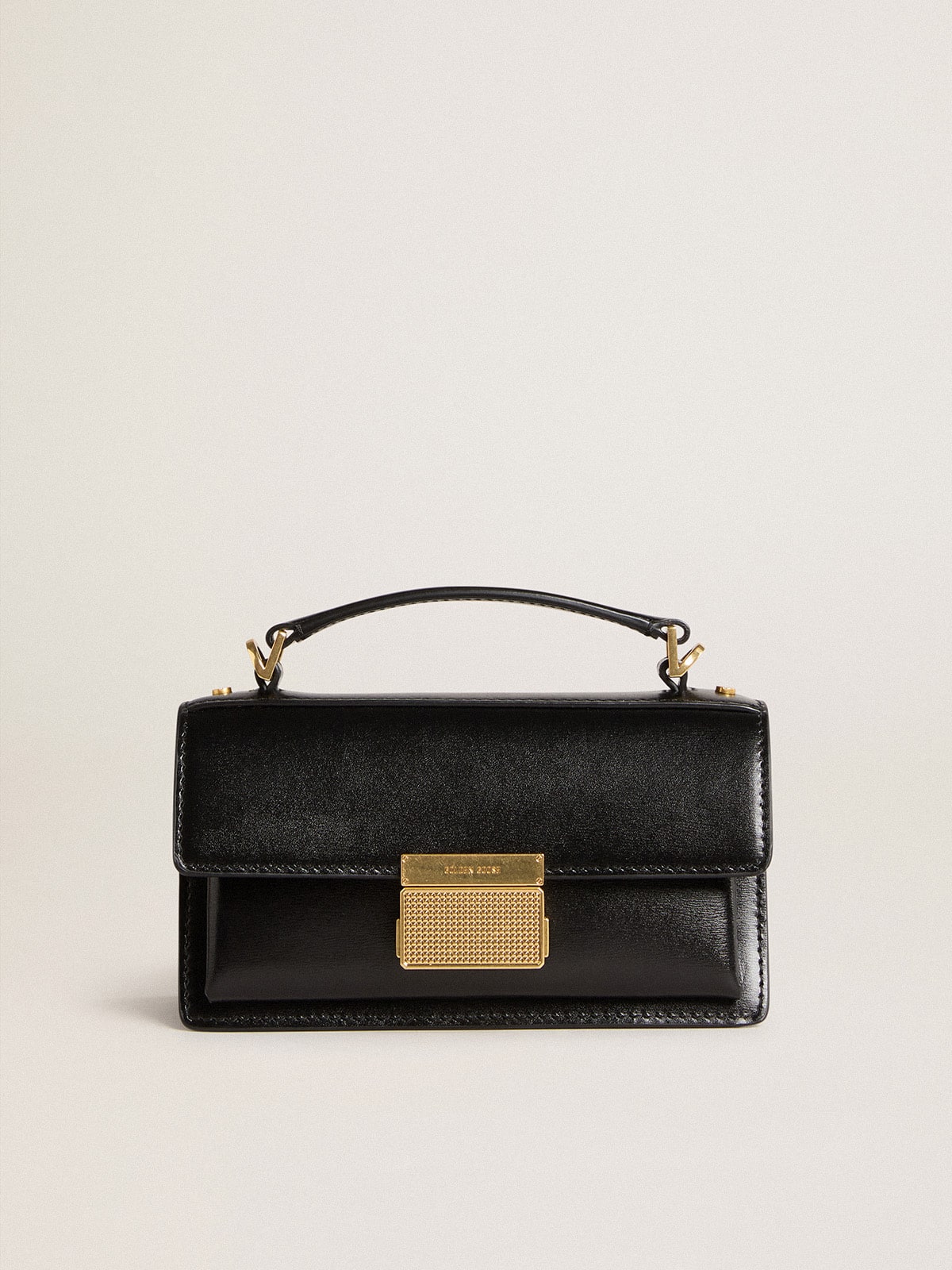 Golden Goose Small Venezia Bag in black boarded leather with gold details
